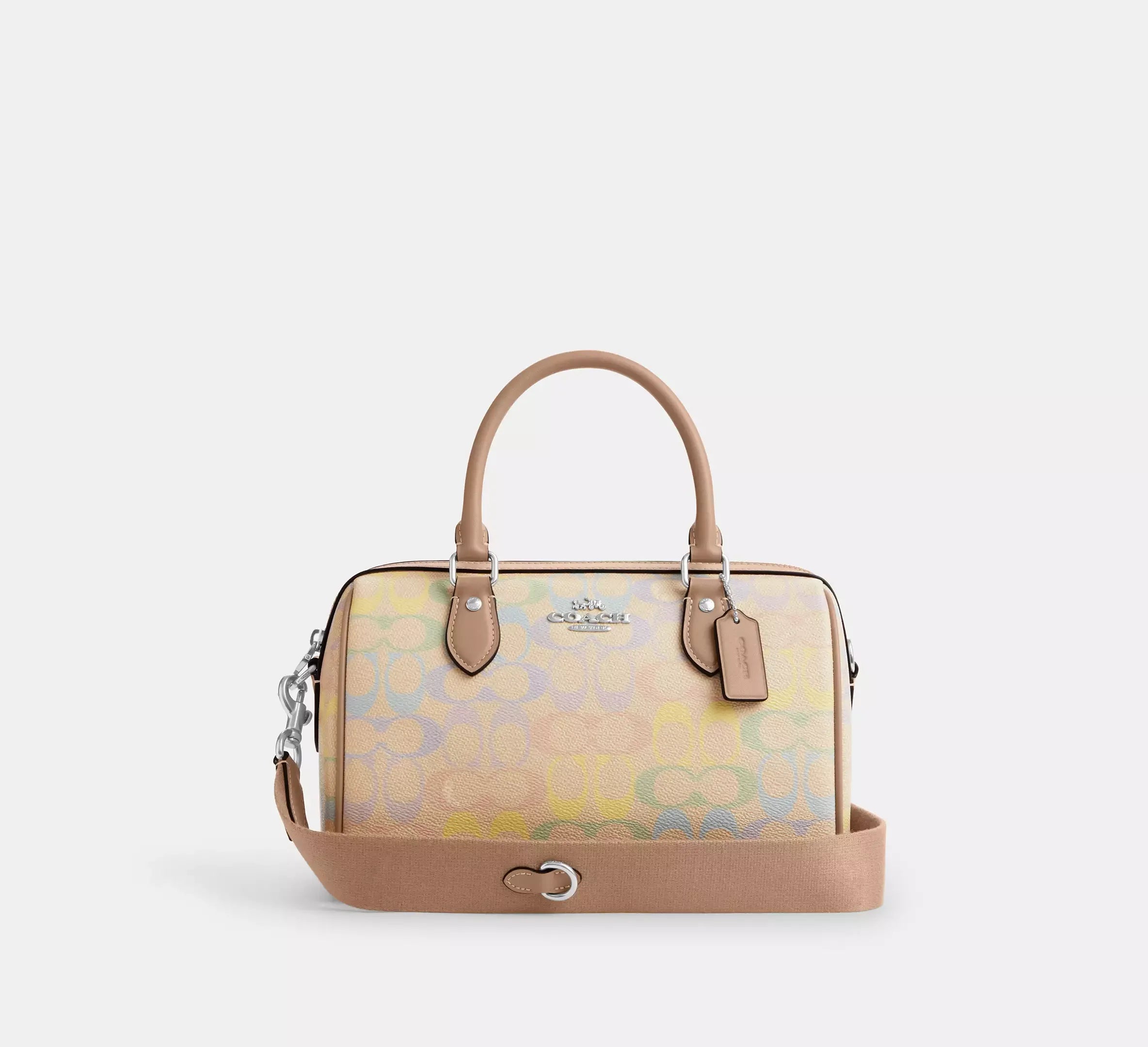 Coach Rowan Satchel Bag In Rainbow Signature – Silver/Sand Multi - Mind Türkiye