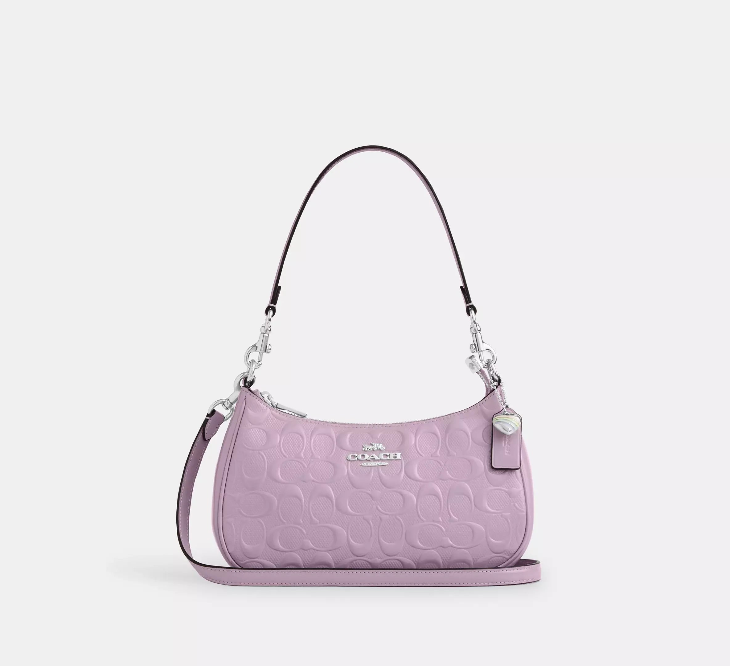 Coach Teri Shoulder Bag In Signature Leather With Heart Charm – Silver/Light Violet - Mind Türkiye