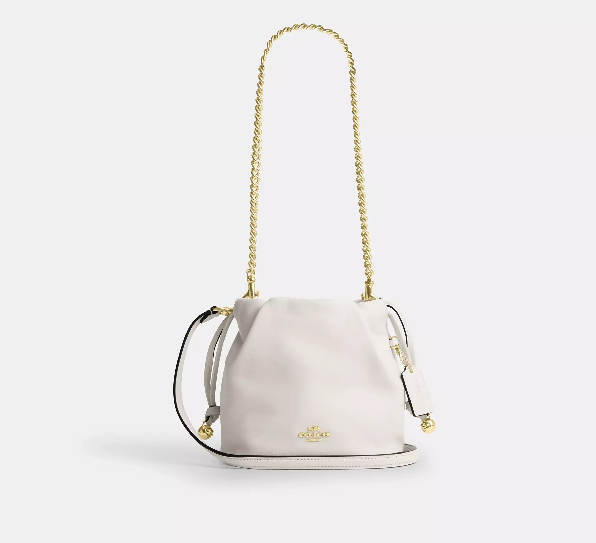 Coach Faye Mini Drawstring Bag With Ruching – Gold/Chalk - Mind Türkiye