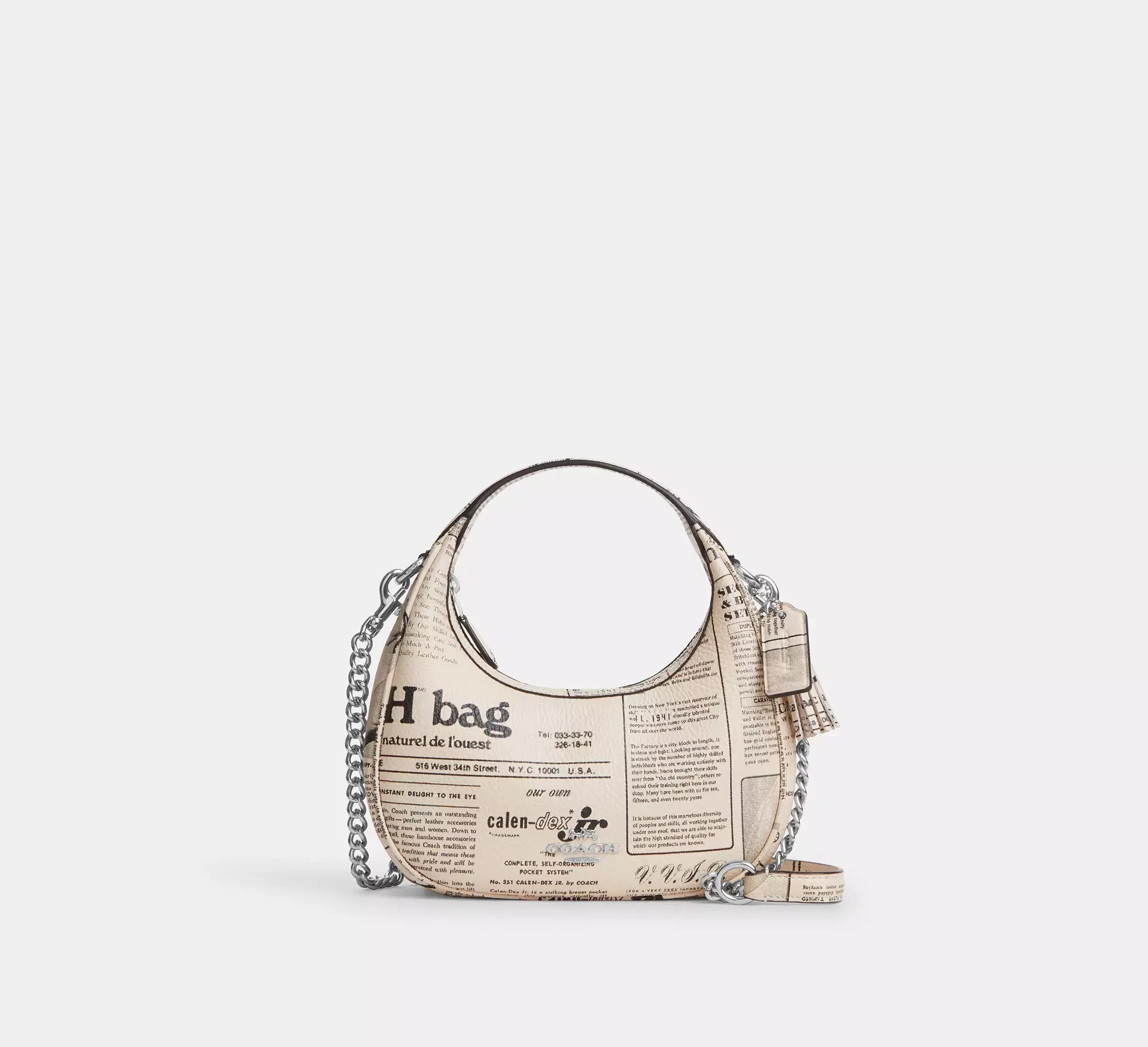 Coach Carmen Mini Crossbody Bag With Newspaper Print – Silver/Chalk Multi - Mind Türkiye