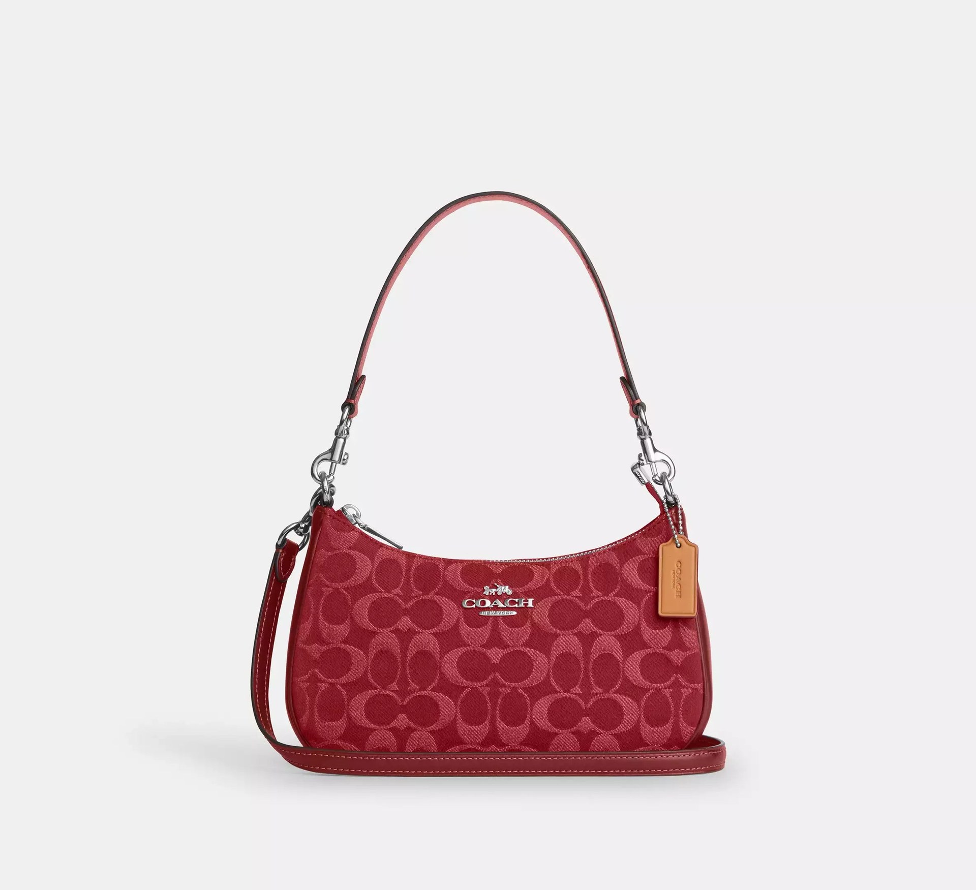 Coach Teri Shoulder Bag In Signature Denim – Silver/True Red - Mind Türkiye