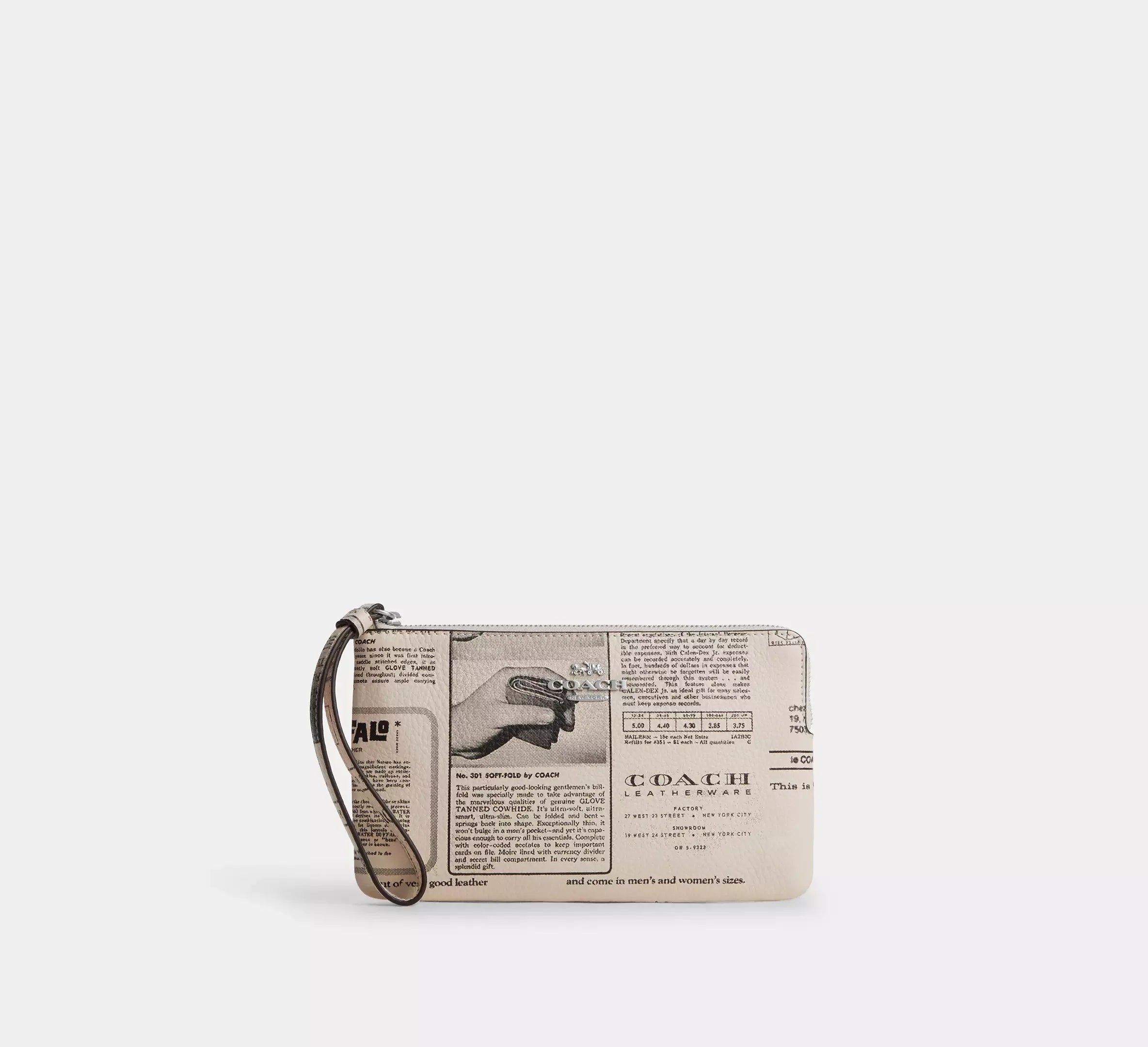 Coach Large Corner Zip Wristlet With Newspaper Print – Silver/Chalk Multi - Mind Türkiye