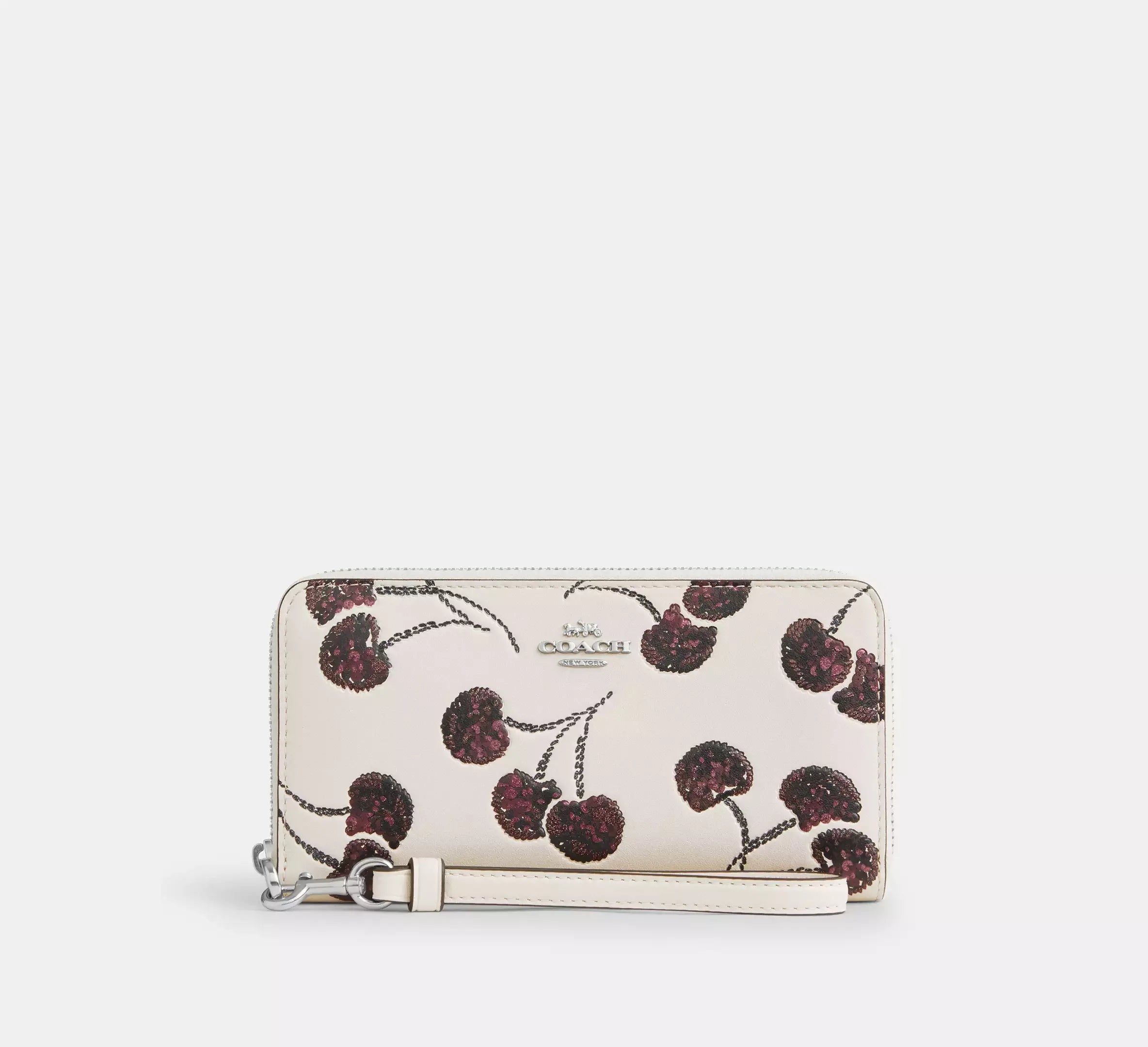 Coach Long Zip Around Wallet With Cherry Print – Silver/Chalk Multi - Mind Türkiye