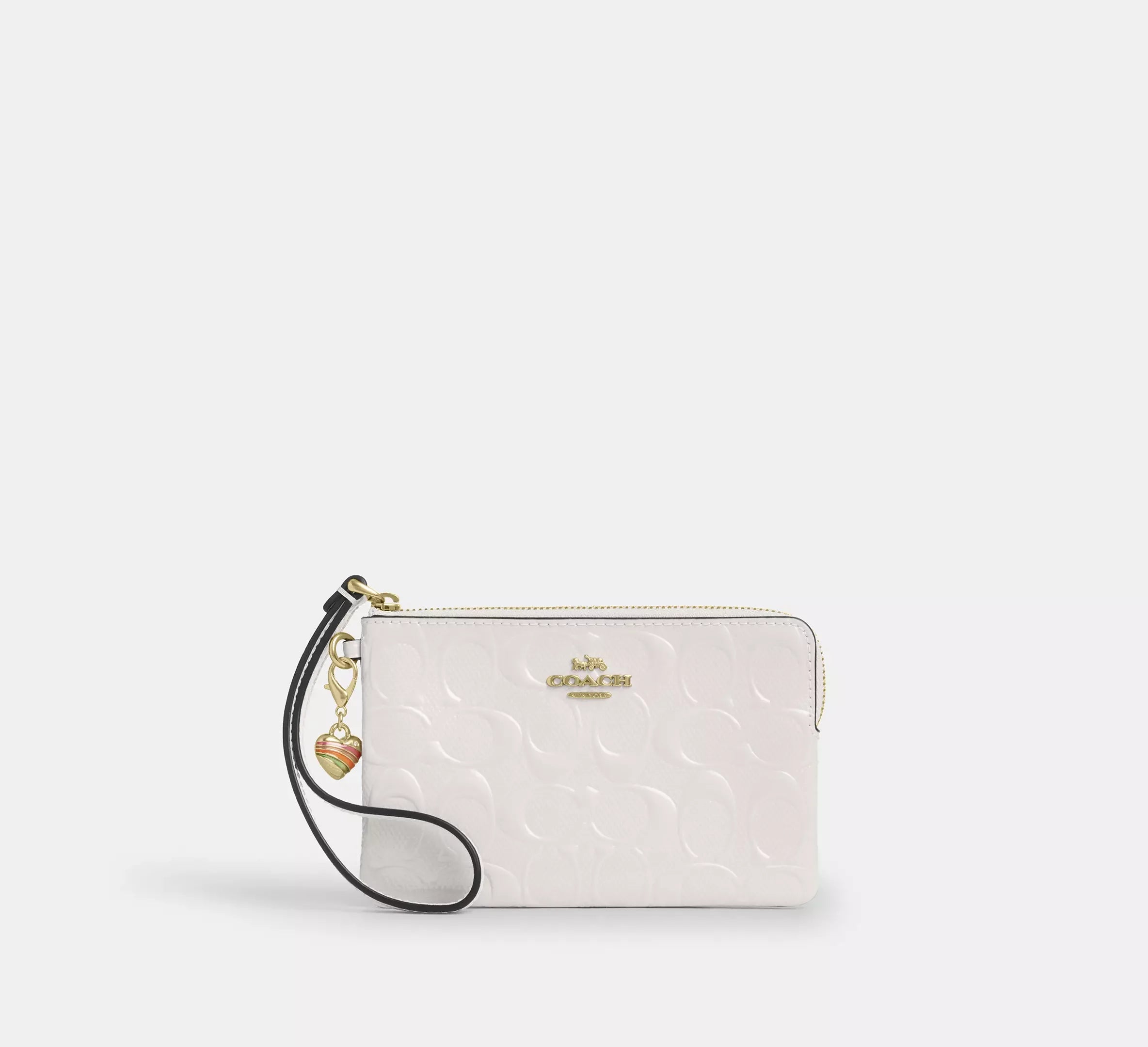 Coach Corner Zip Wristlet In Signature Leather With Heart Charm – Gold/Chalk - Mind Türkiye
