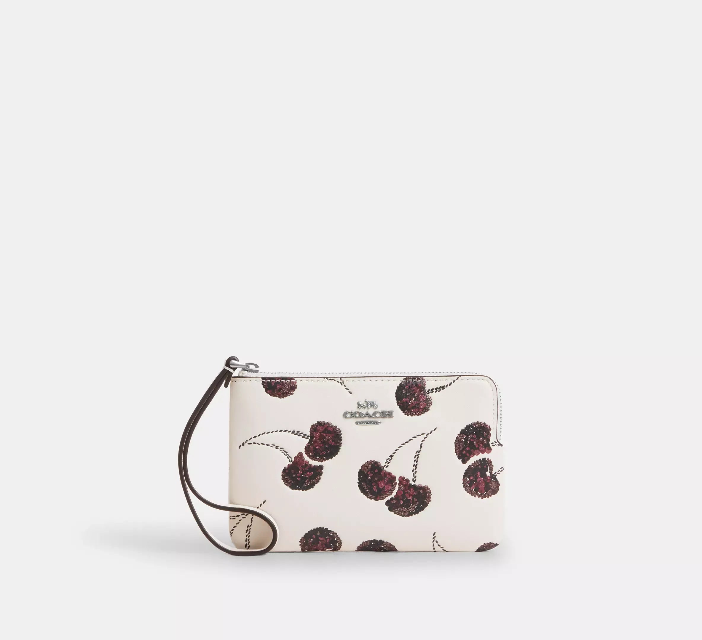 Coach Corner Zip Wristlet With Cherry Print – Silver/Chalk Multi - Mind Türkiye