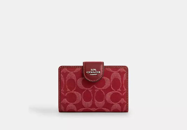 Coach Medium Corner Zip Wallet In Signature Denim – Silver/True Red - Mind Türkiye