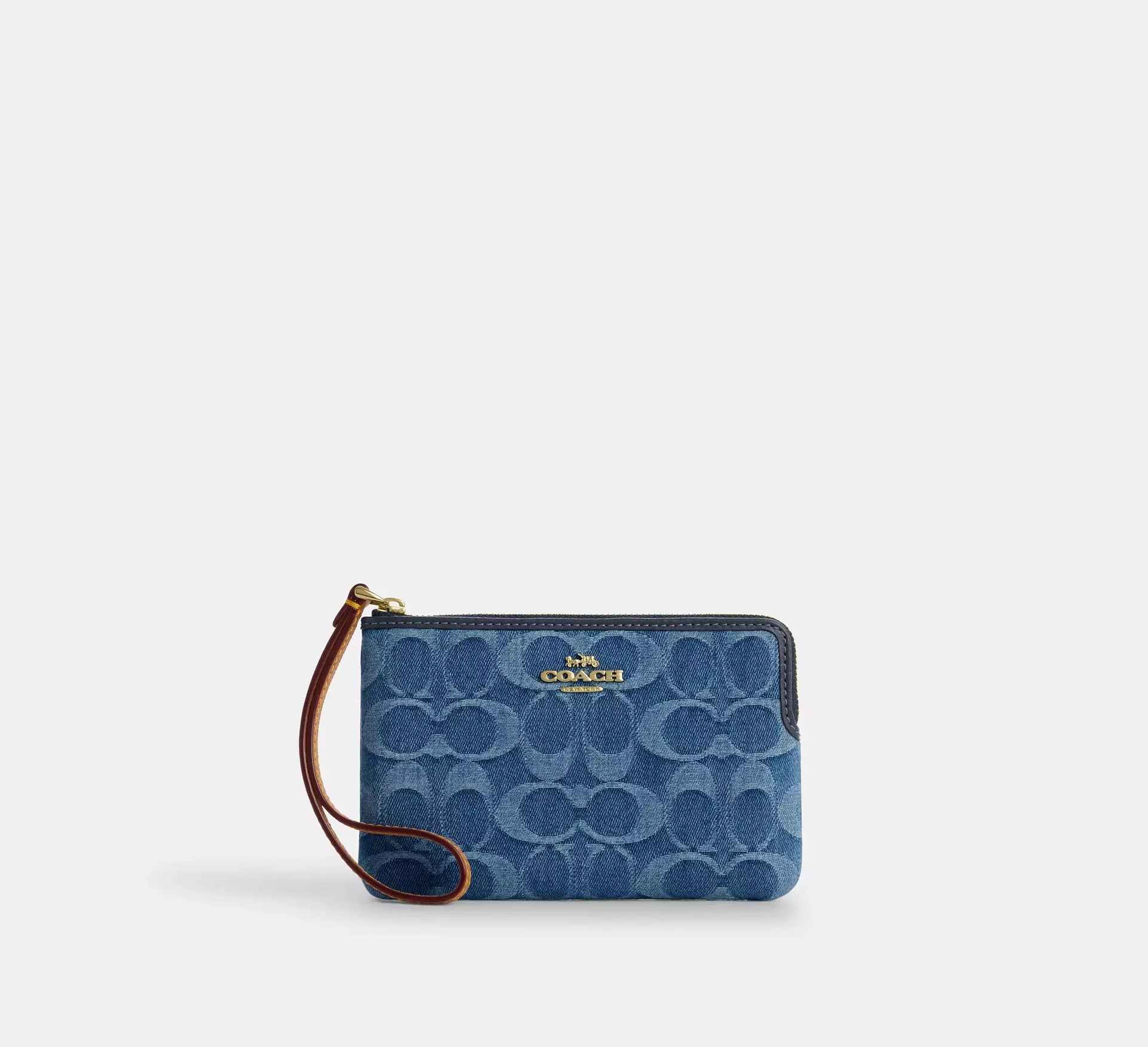 Coach Corner Zip Wristlet In Signature Denim – Gold/Indigo - Mind Türkiye