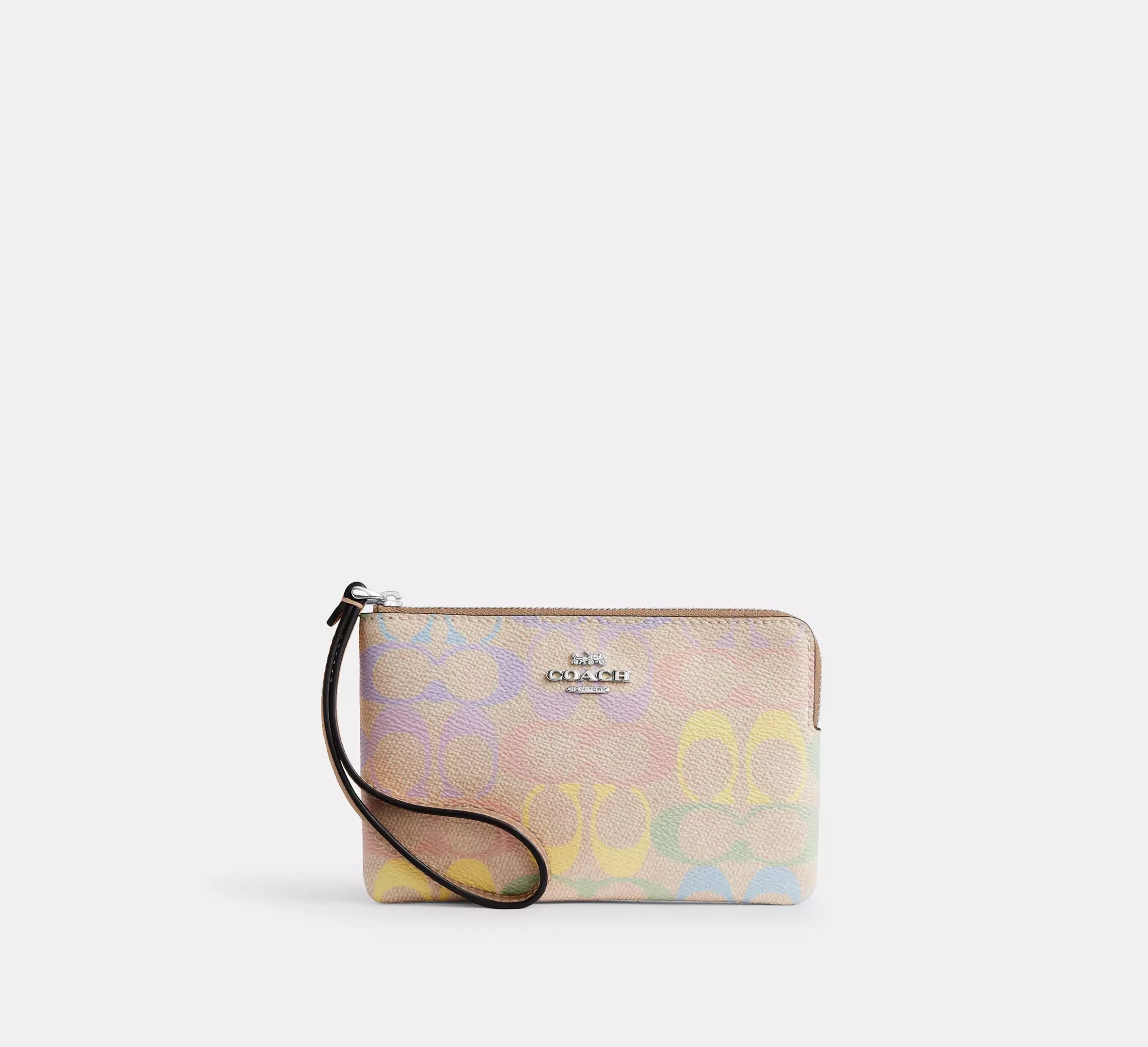 Coach Corner Zip Wristlet In Rainbow Signature – Silver/Sand Multi - Mind Türkiye
