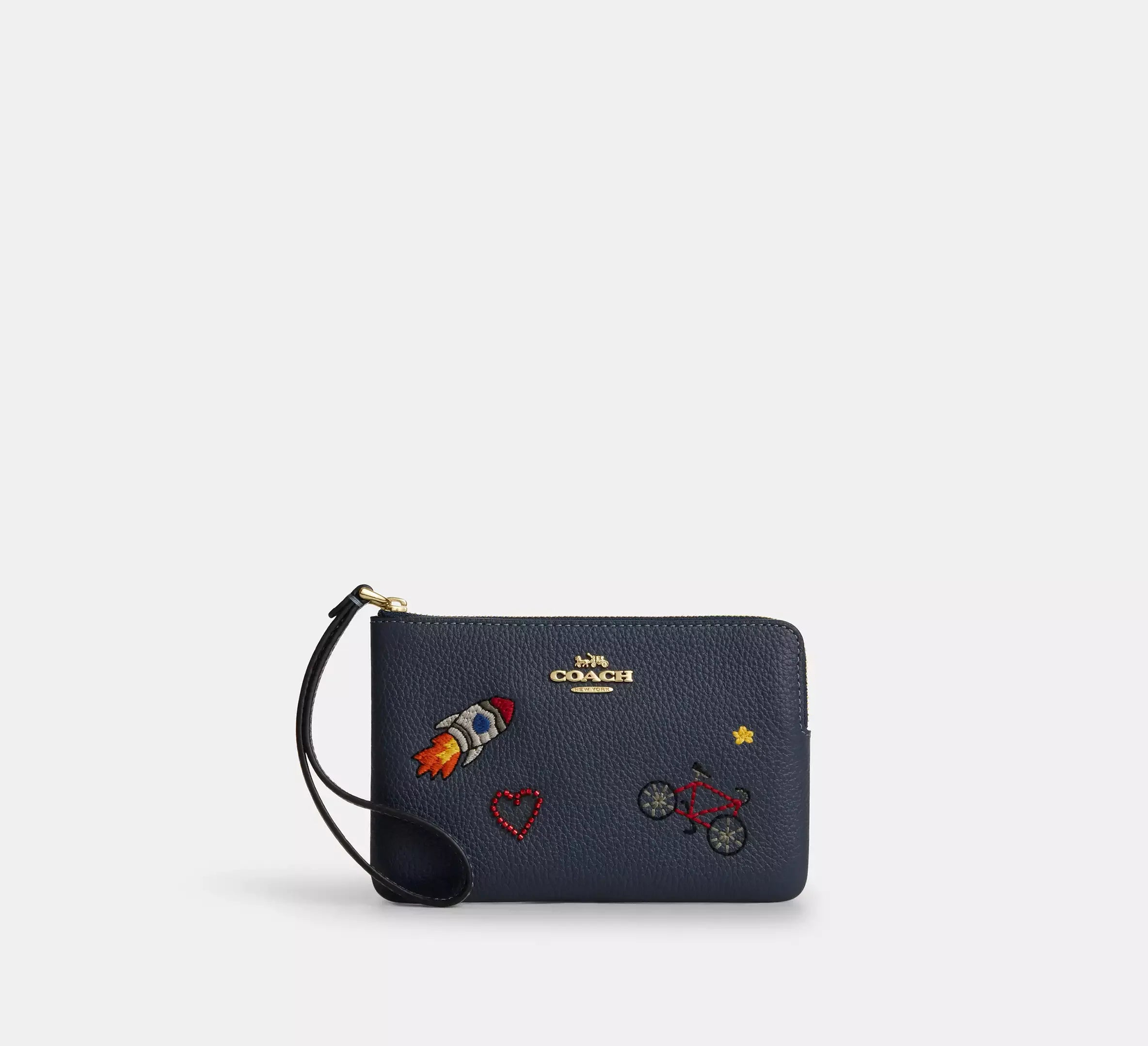 Coach Corner Zip Wristlet – Gold/Dark Denim - Mind Türkiye