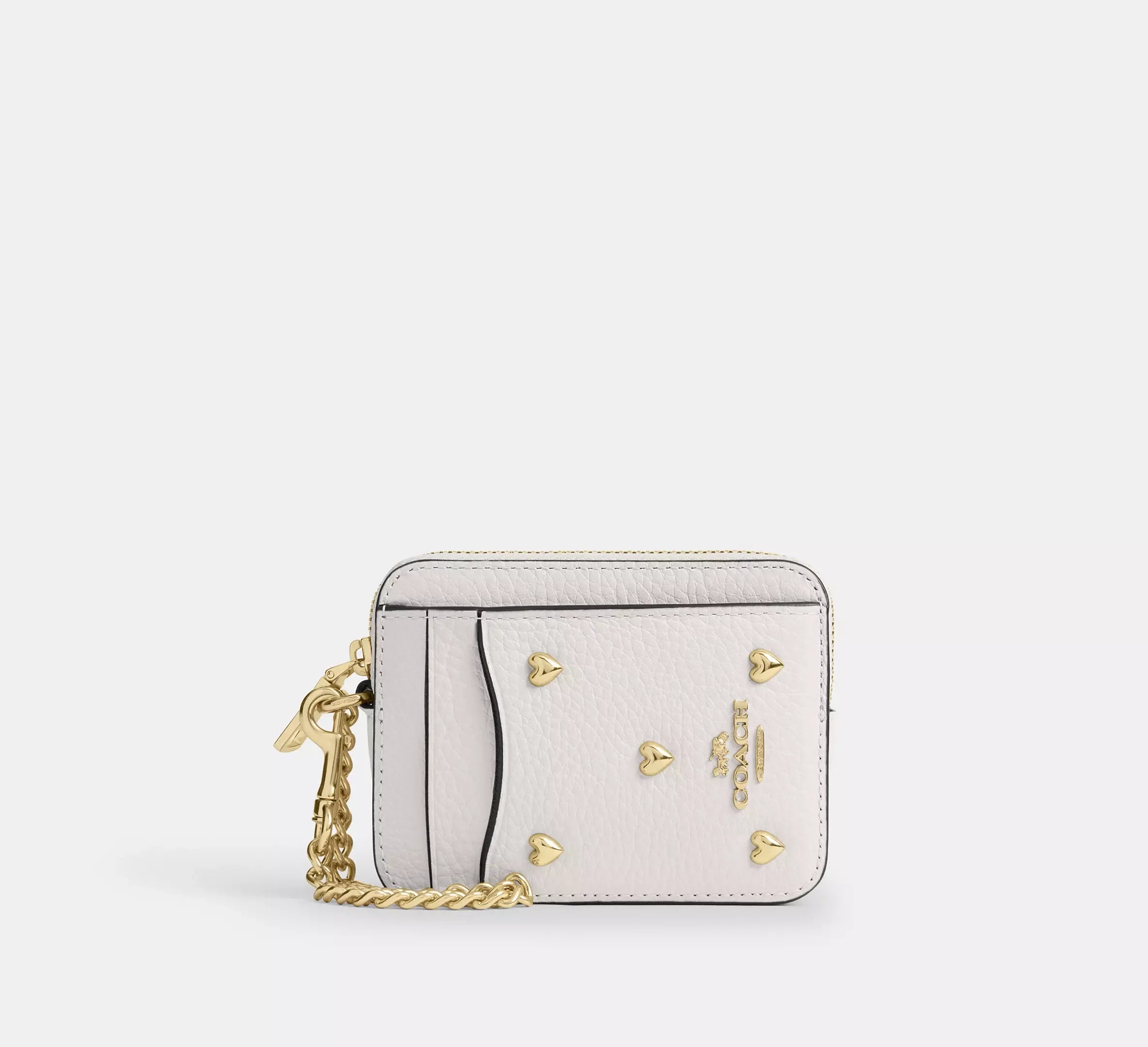 Coach Zip Card Case With Heart Rivets – Gold/Chalk - Mind Türkiye