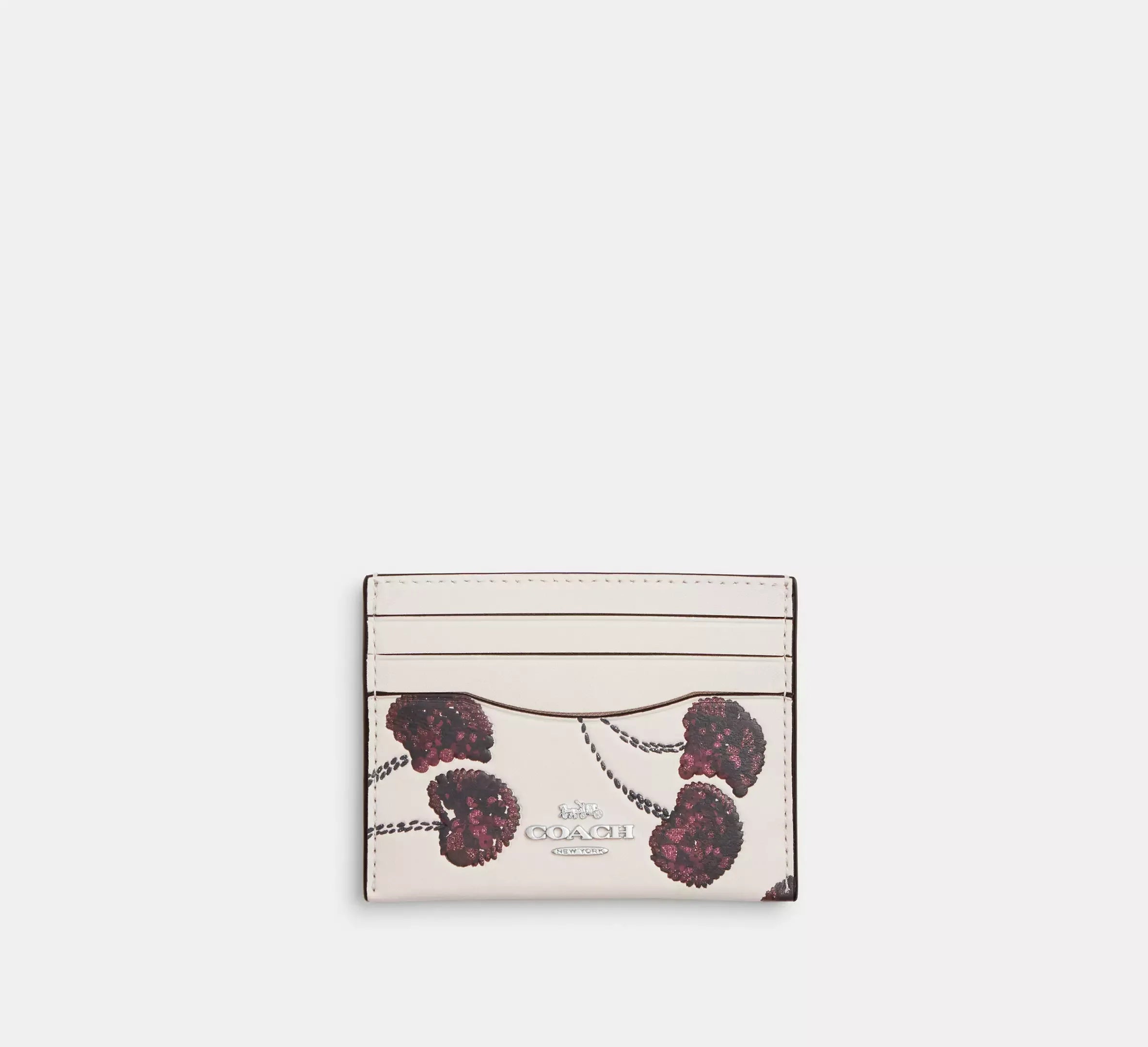 Coach Slim Id Card Case With Cherry Print – Silver/Chalk Multi - Mind Türkiye