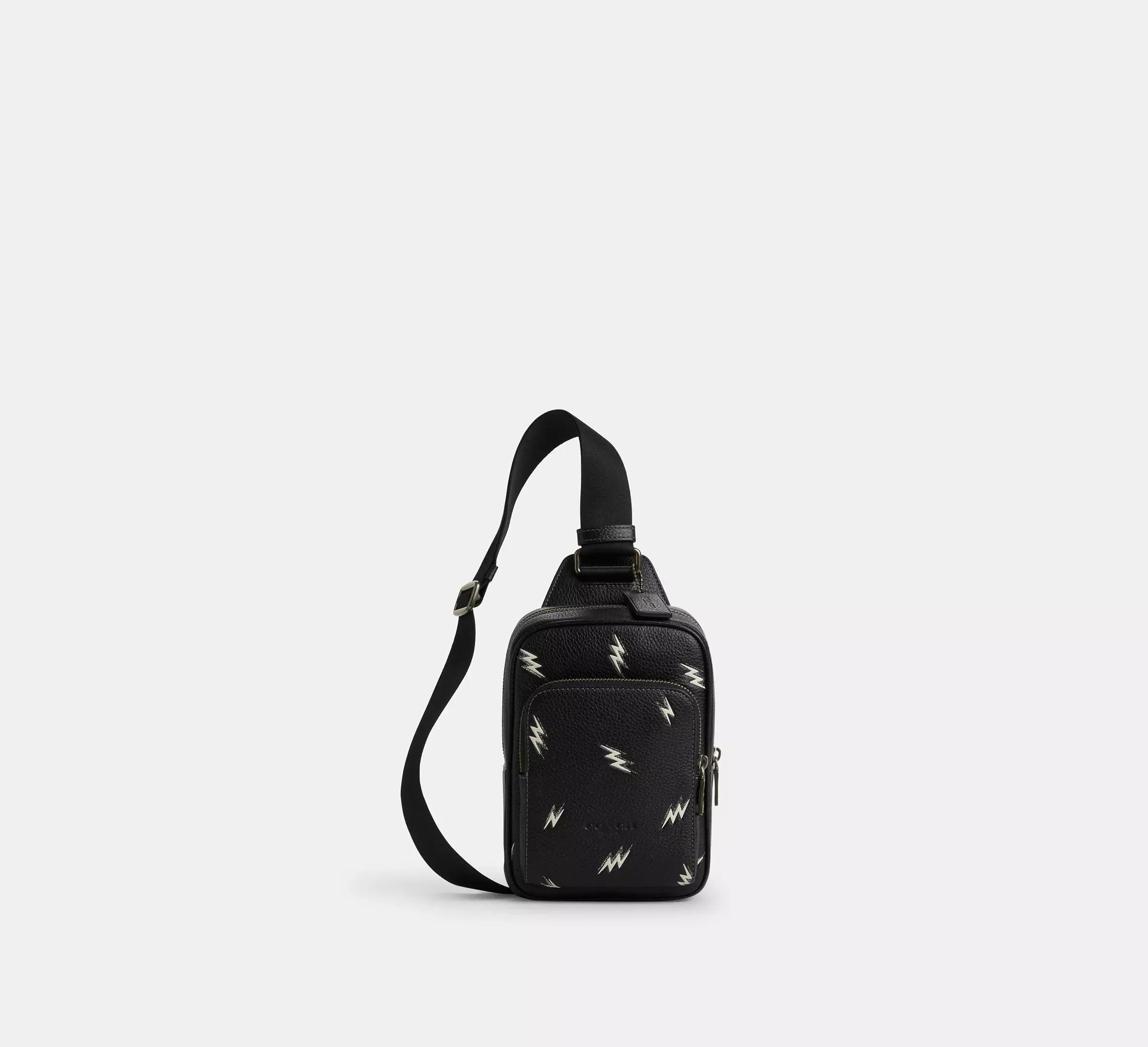 Coach Racer Sling Pack With Lightning Bolt Print – Gunmetal/Black Multi - Mind Türkiye