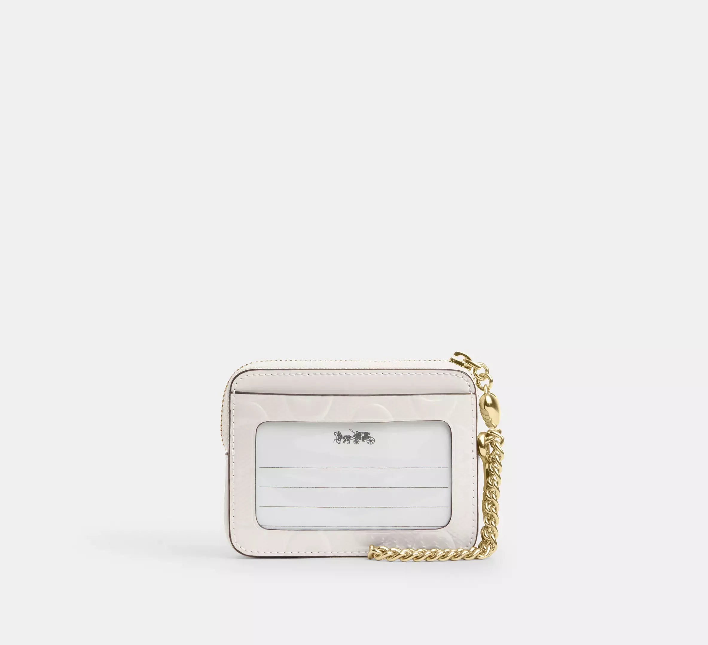 Coach Zip Card Case In Signature Leather With Heart Charm – Gold/Chalk - Mind Türkiye