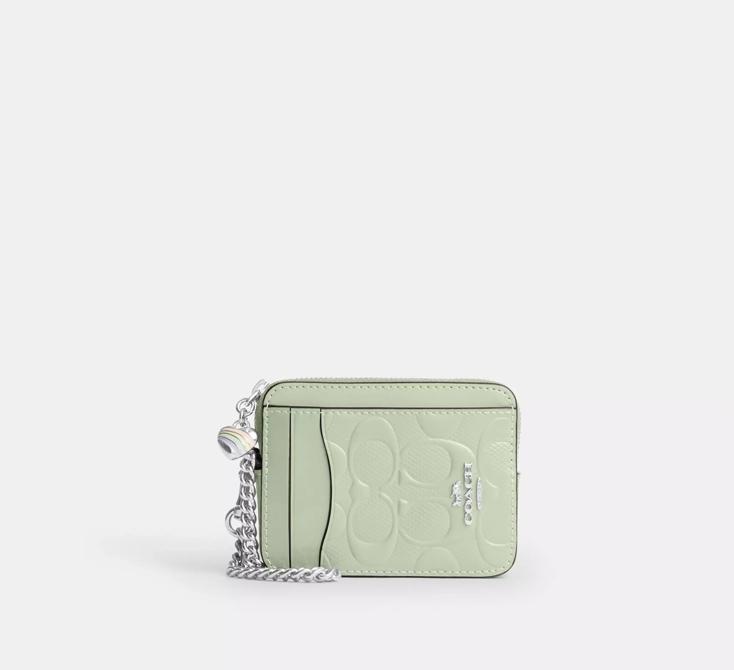 Coach Zip Card Case In Signature Leather With Heart Charm – Silver - Mind Türkiye