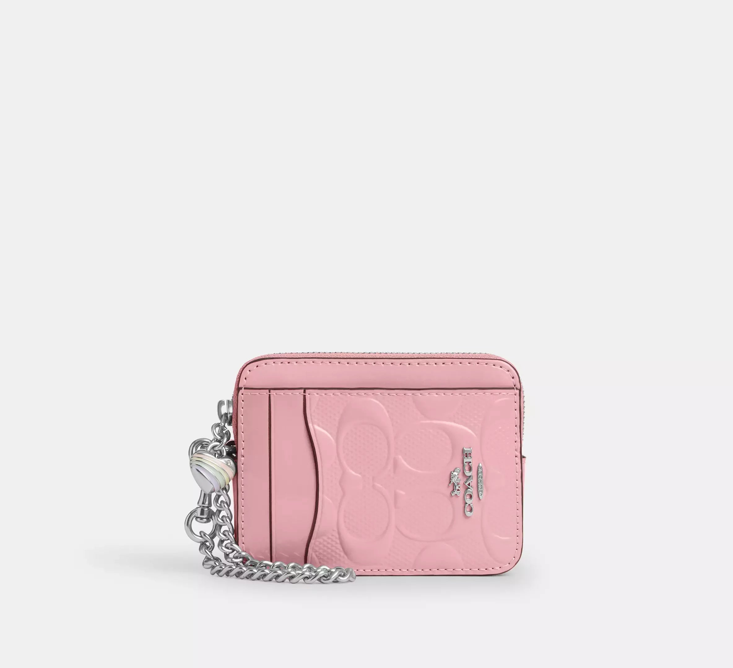 Coach Zip Card Case In Signature Leather With Heart Charm – Silver - Mind Türkiye