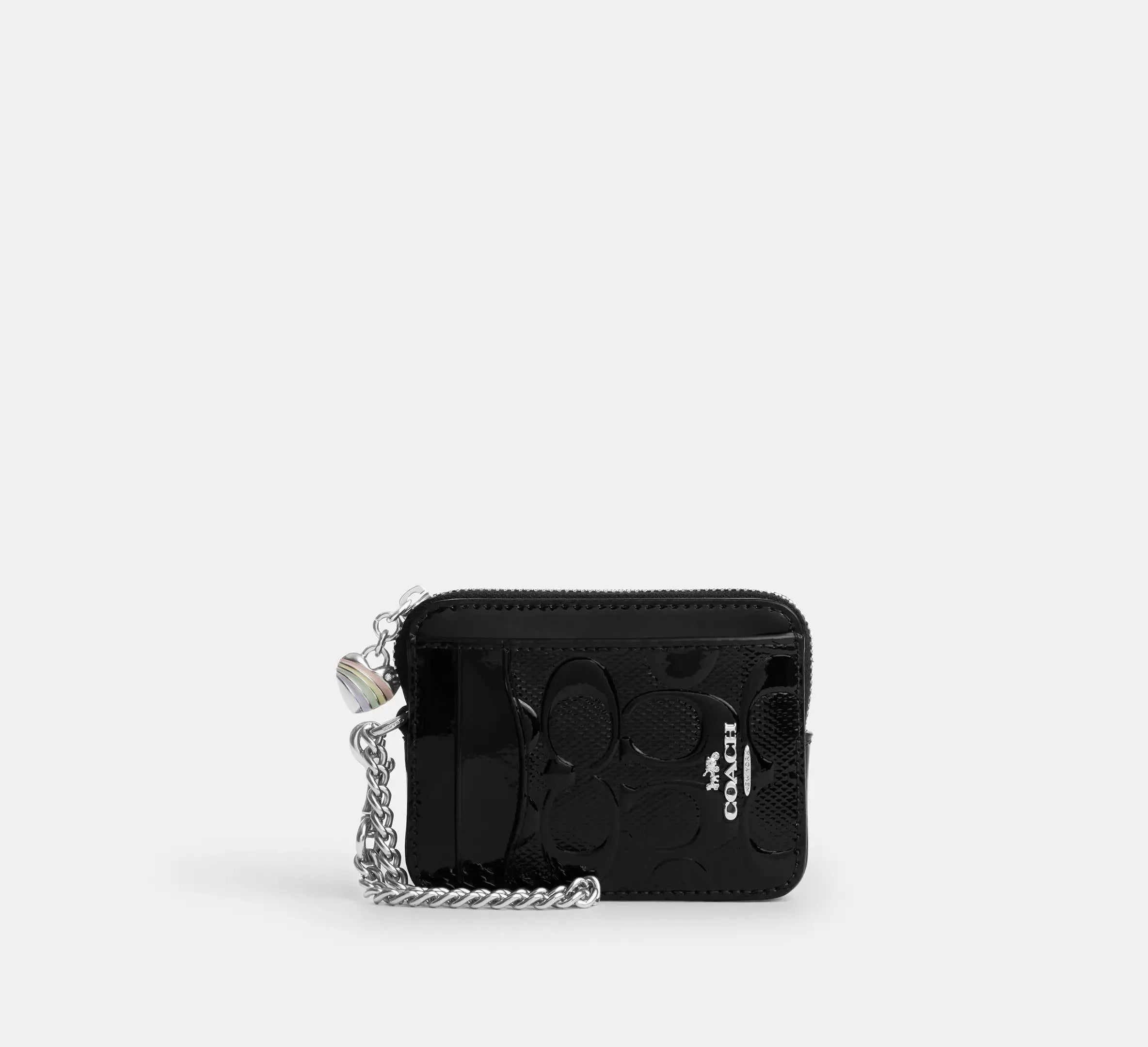 Coach Zip Card Case In Signature Leather With Heart Charm – Silver - Mind Türkiye