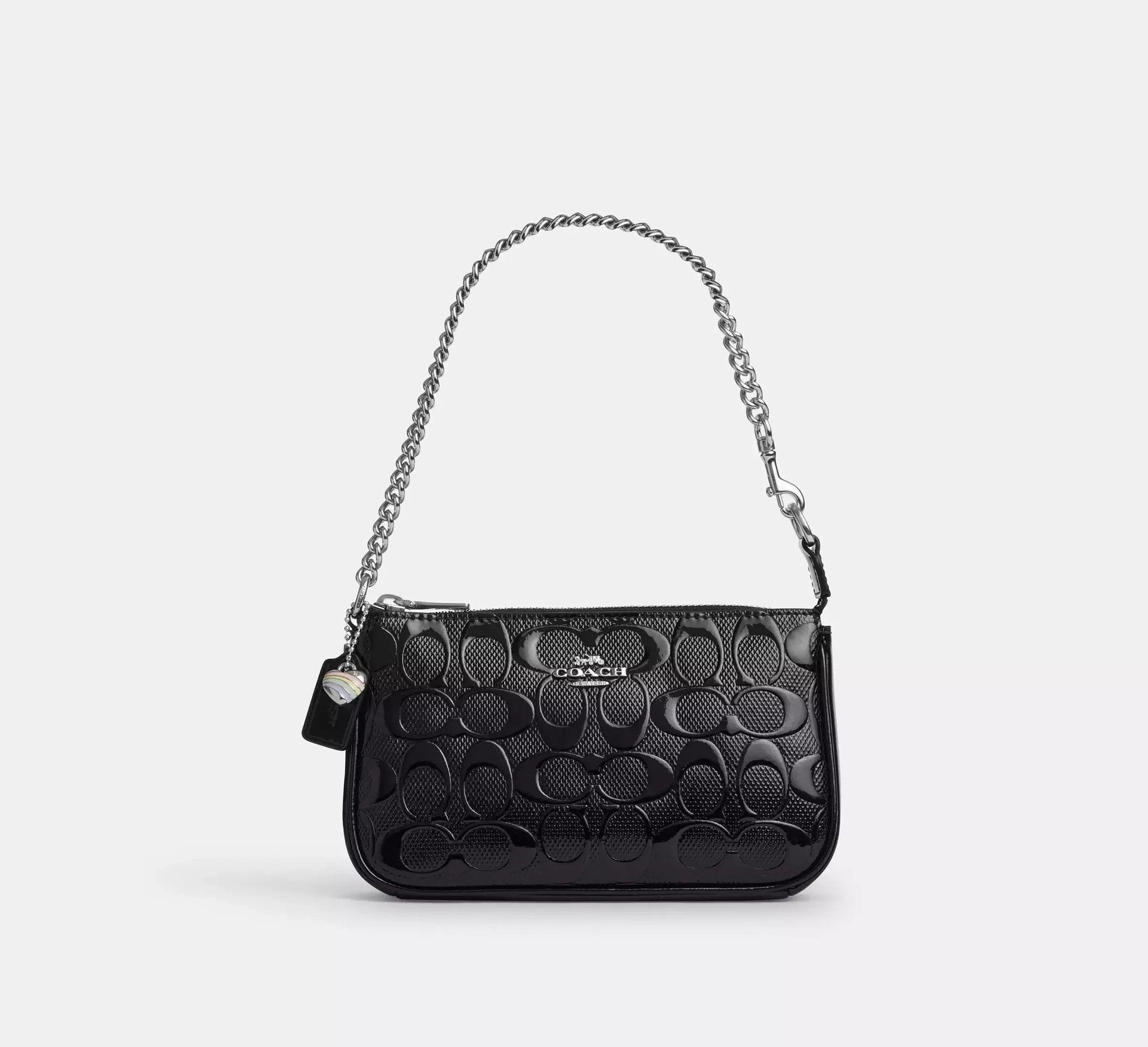 Coach Nolita 19 In Signature Leather With Heart Charm – Silver/Black - Mind Türkiye