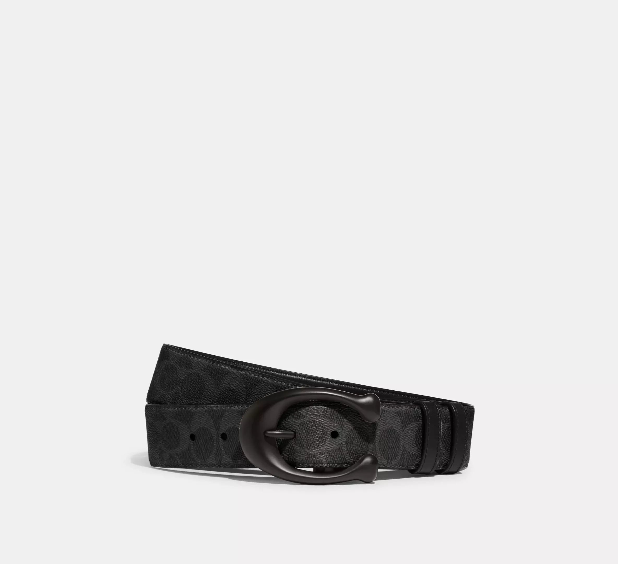 Coach Sculpted C Buckle Cut-To-Size Reversible Belt, 40 Mm – Black Signature/Black - Mind Türkiye