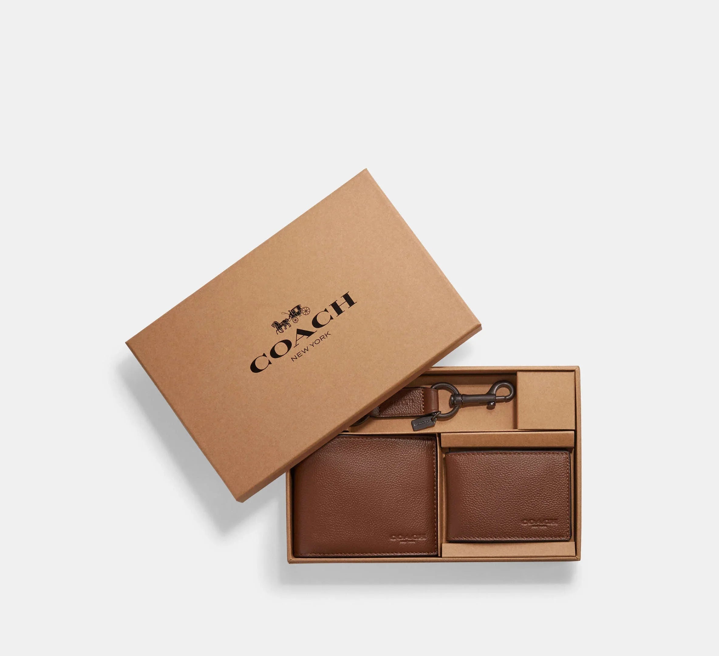 Coach 3 In 1 Wallet Gift Set Pebbled Leather/Dark Saddle - Mind Türkiye