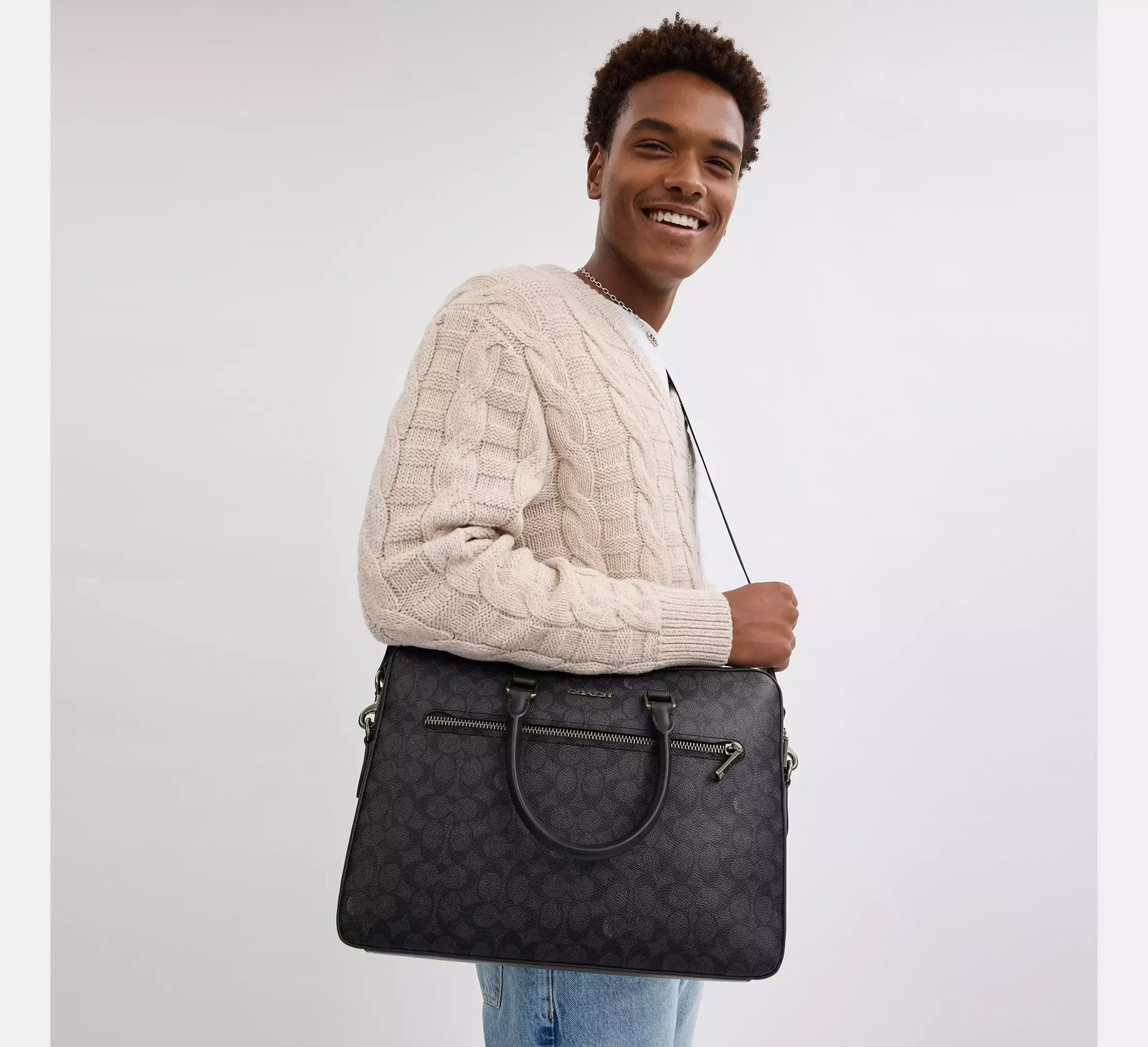 Coach Ethan Slim Brief In Signature – Gunmetal/Charcoal/Black - Mind Türkiye