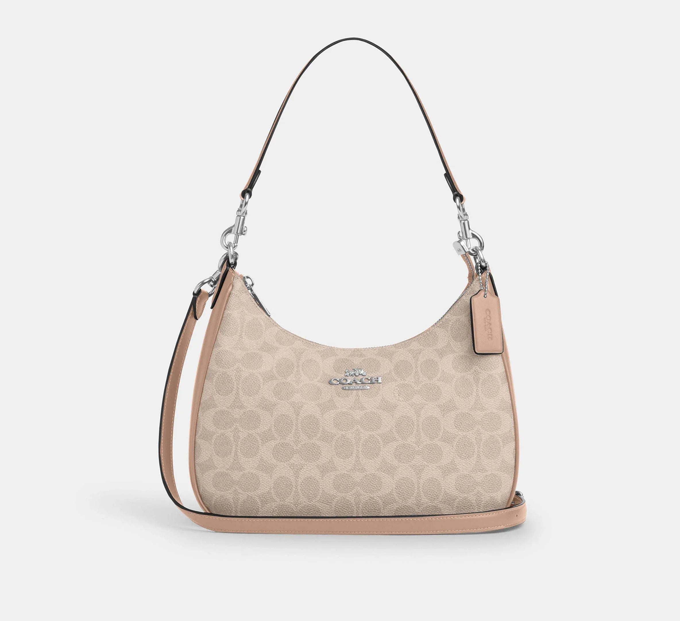 Coach Teri Hobo Bag In Signature – Silver/Sand/Taupe - Mind Türkiye