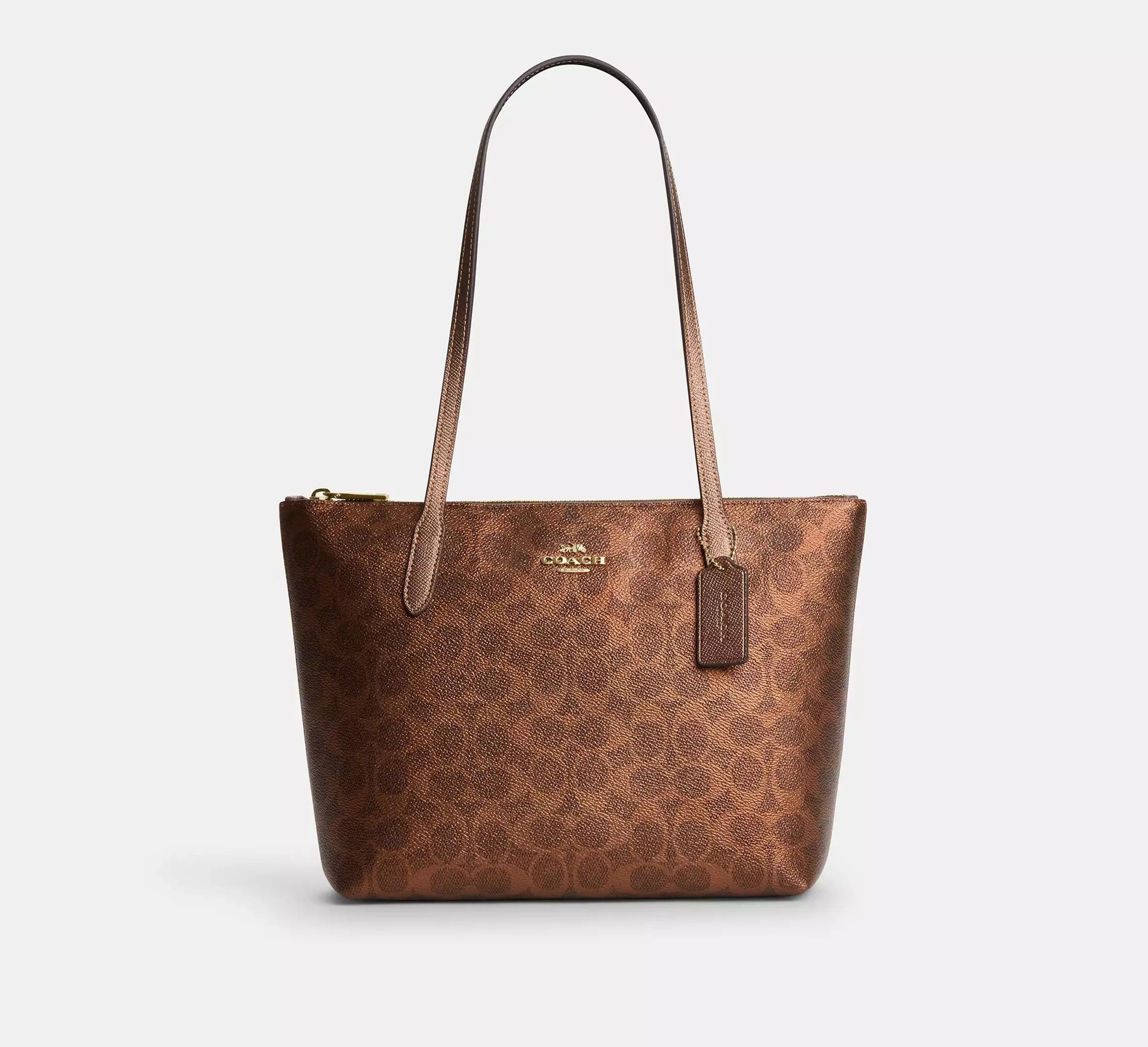 Coach Fiona Zip Tote Bag In Signature – Gold/Brown/Copper - Mind Türkiye
