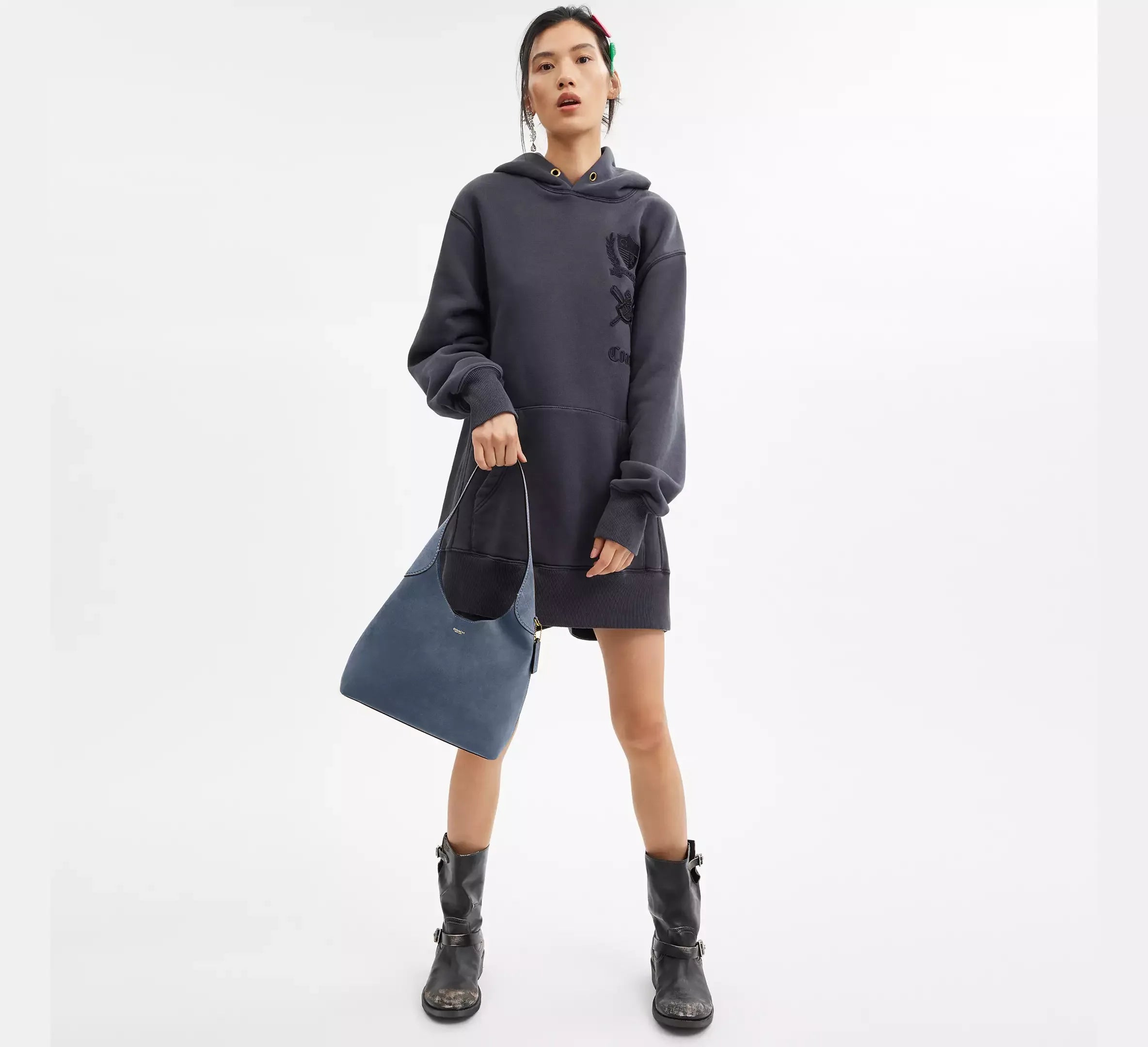 Coach Brooklyn Shoulder Bag 28 – Suede/Brass/Light Denim - Mind Türkiye