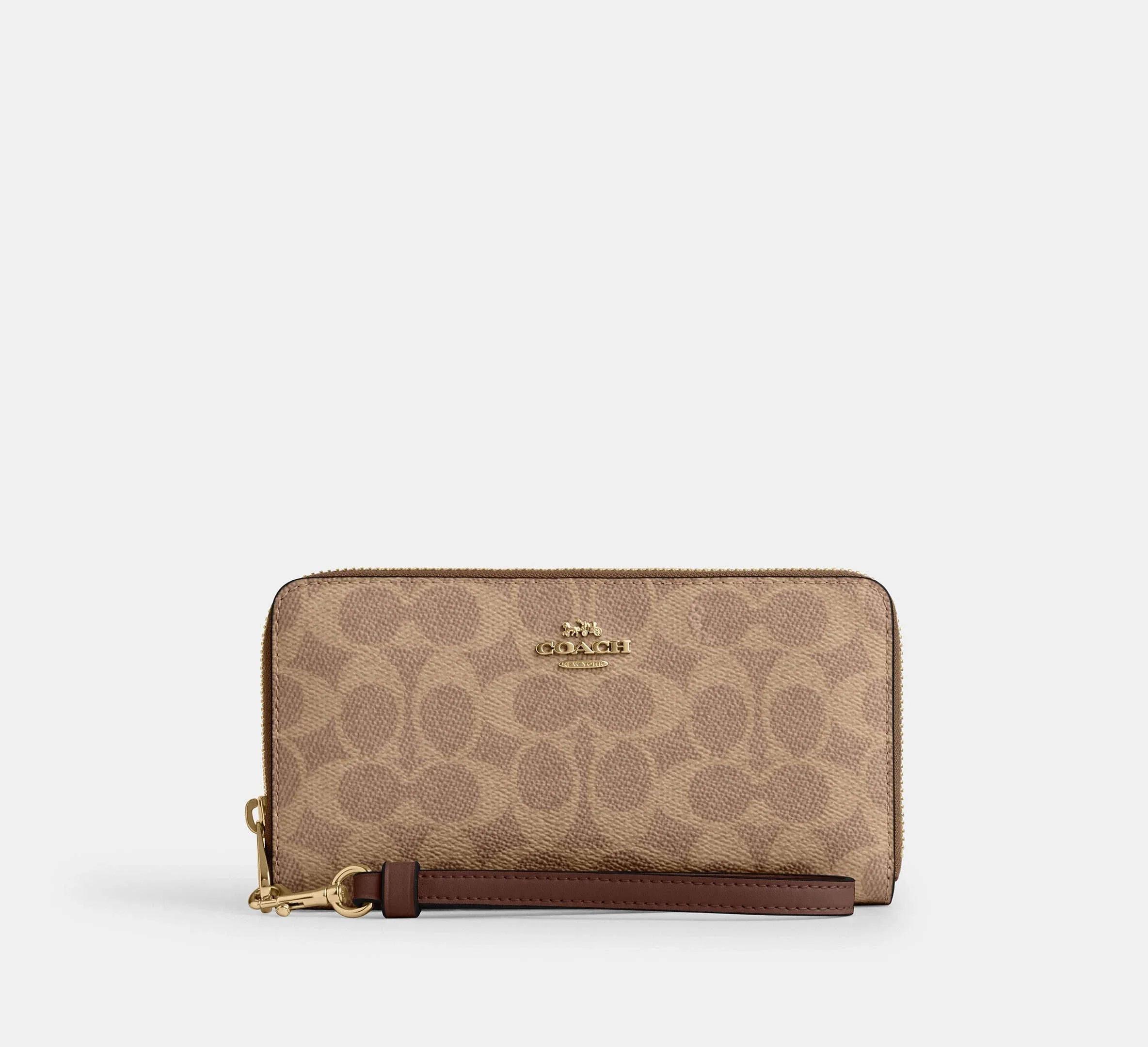 Coach Long Zip Around Wallet In Signature – Gold/Tan/Brown - Mind Türkiye