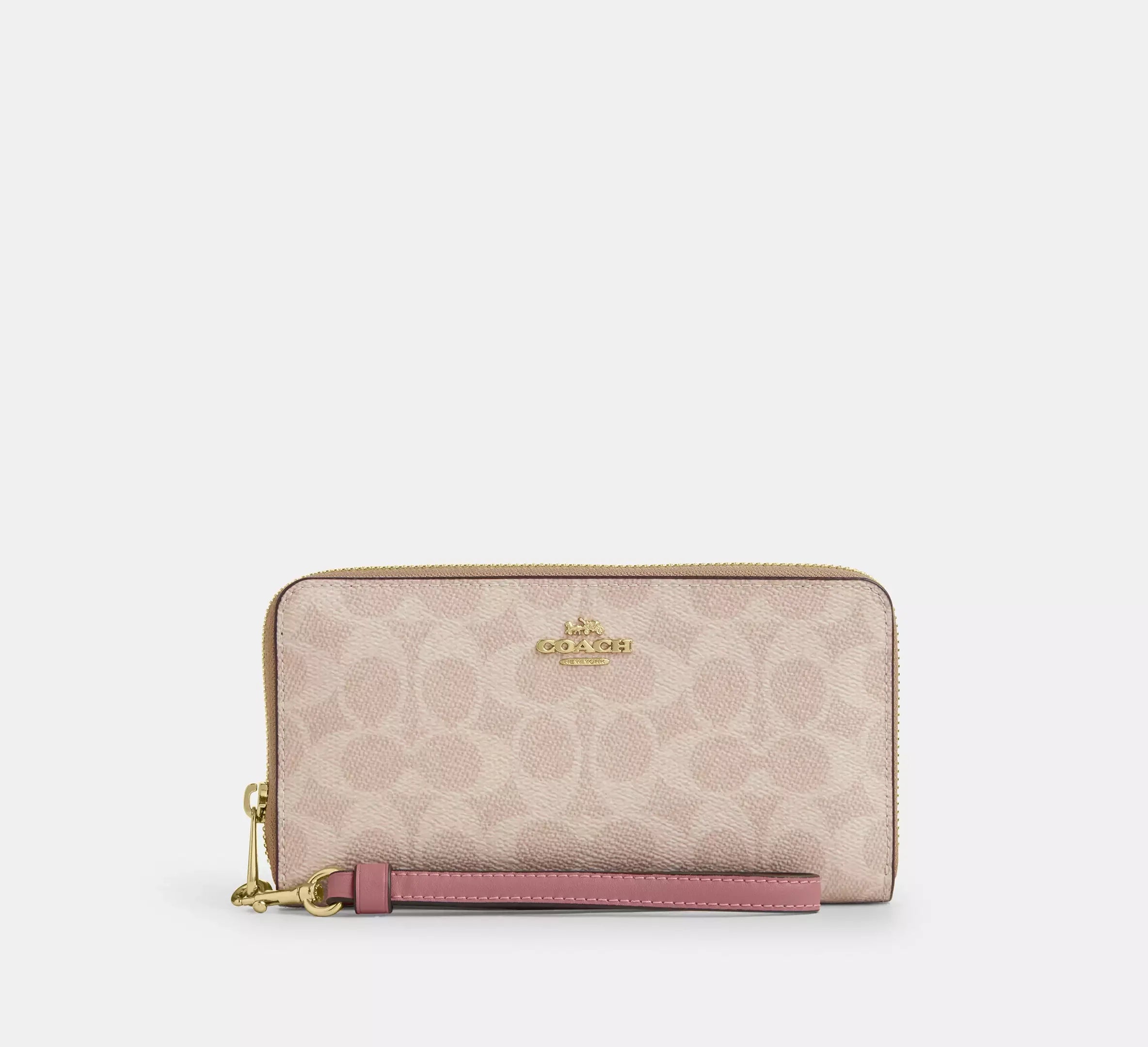 Coach Long Zip Around Wallet In Signature – Gold/Sand/Peony - Mind Türkiye