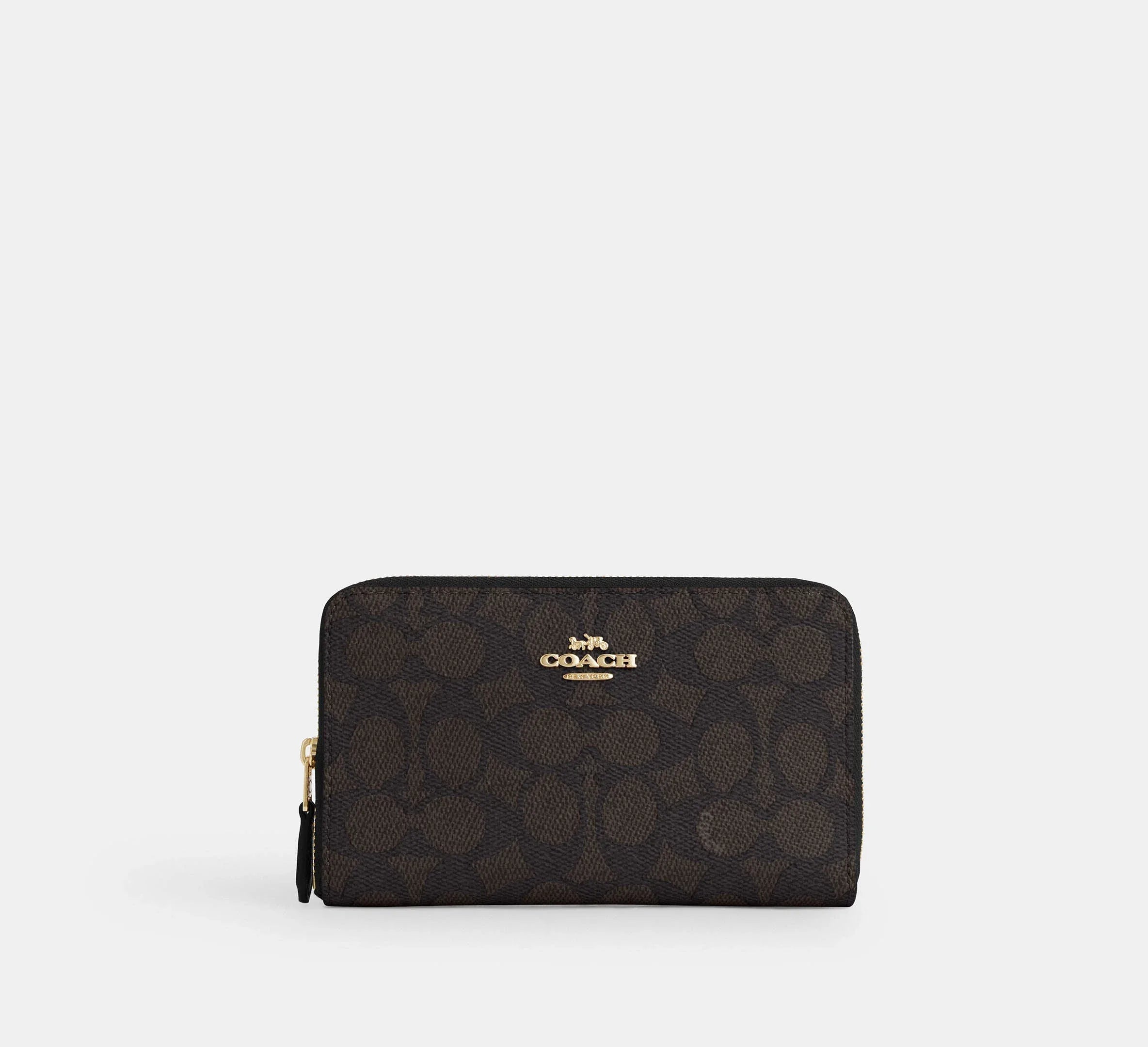 Coach Medium Id Zip Wallet In Signature – Gold/Walnut/Black - Mind Türkiye