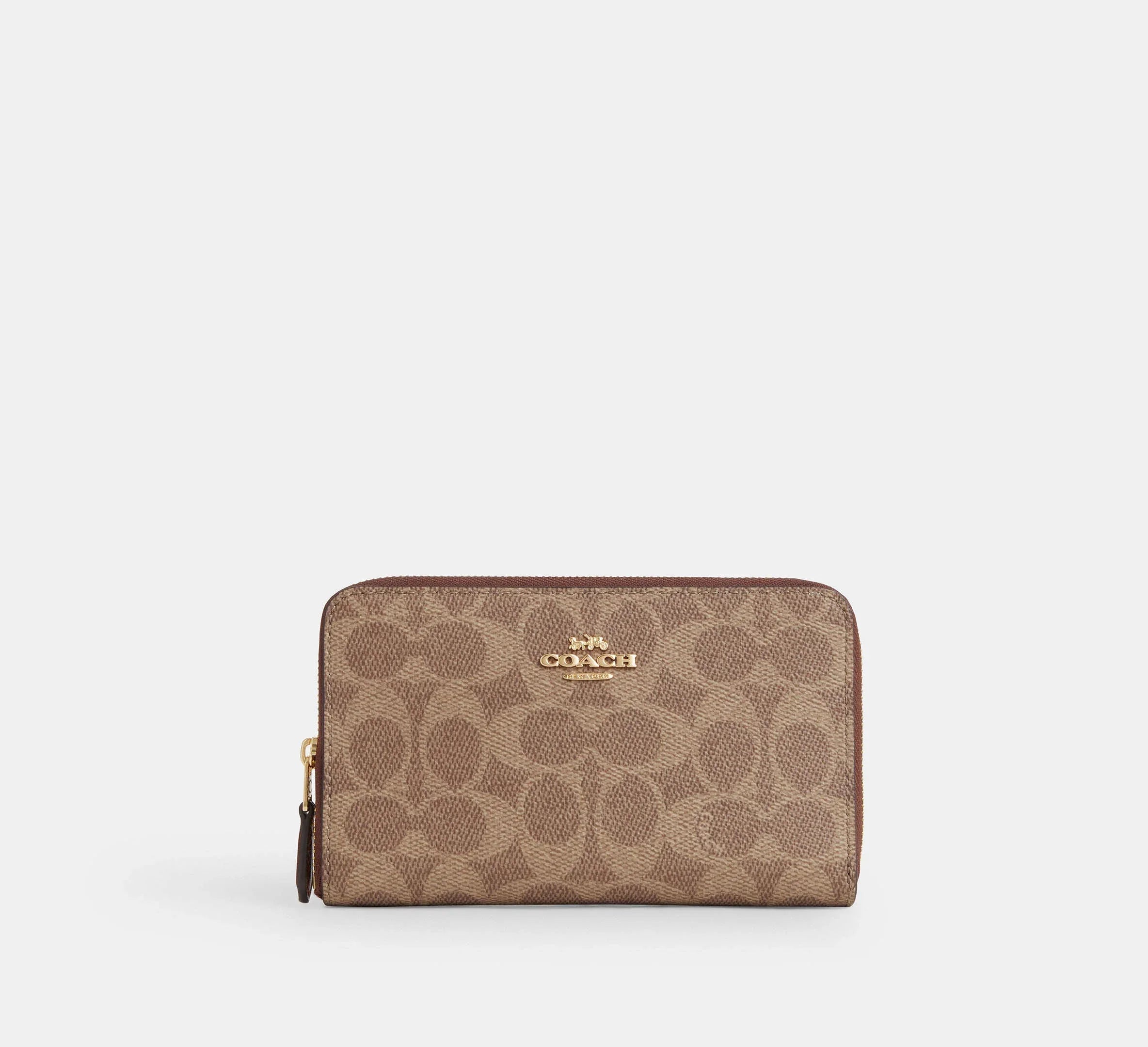 Coach Medium Id Zip Wallet In Signature – Gold/Tan/Brown - Mind Türkiye