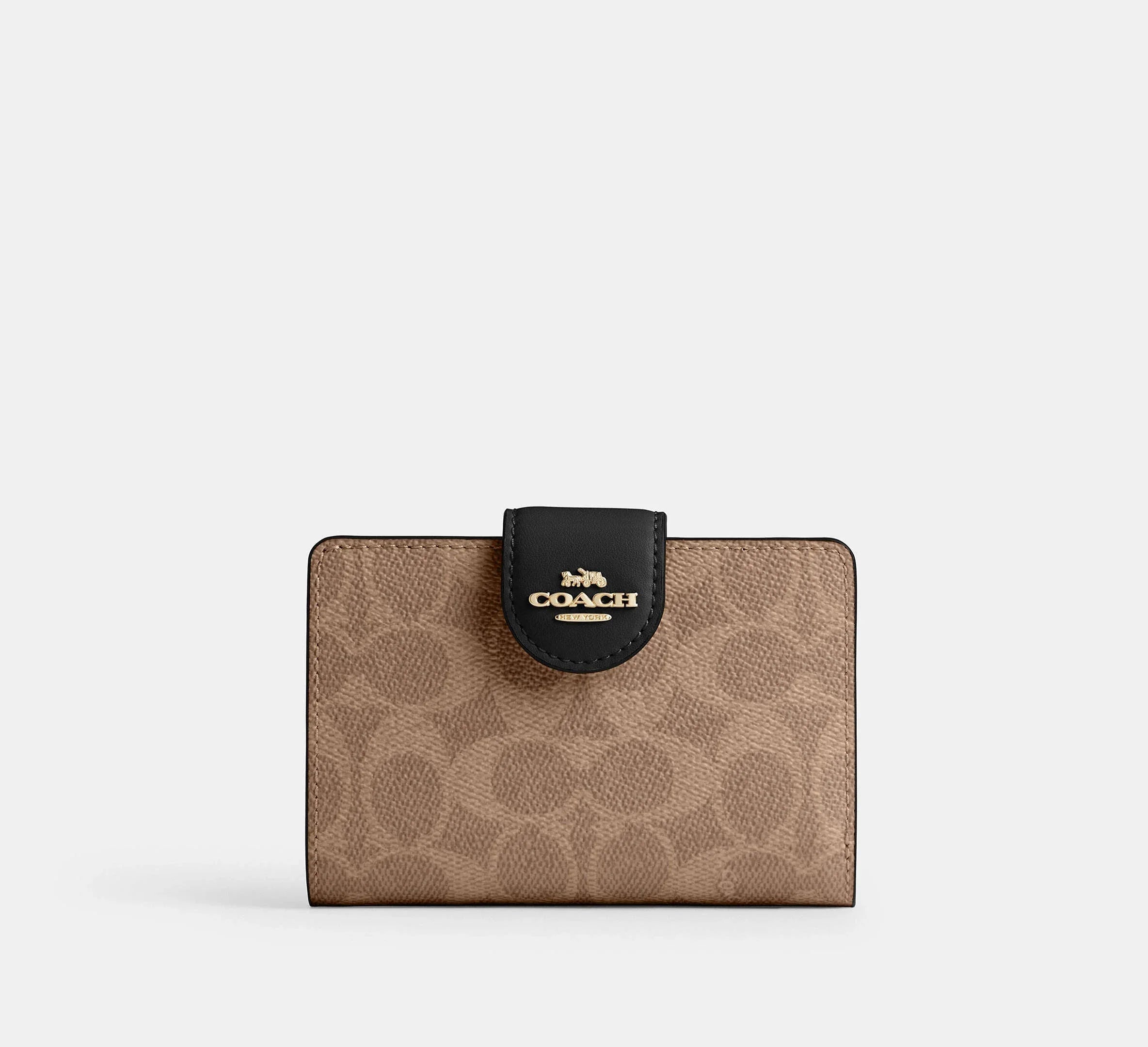 Coach Medium Corner Zip Wallet In Signature – Gold/Tan/Black - Mind Türkiye