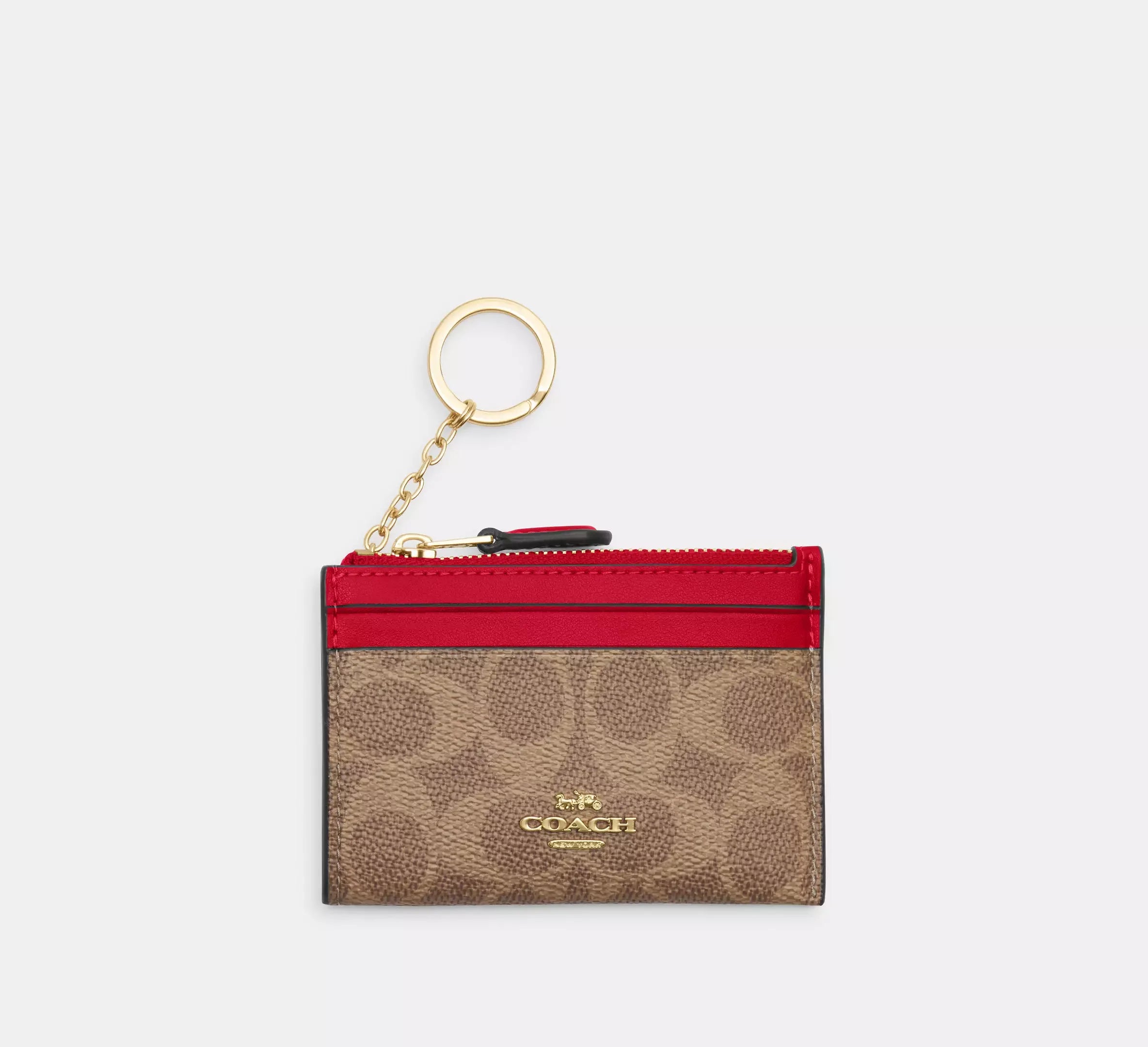 Coach Mini Skinny Id Case In Signature – Gold/Tan/Carnation - Mind Türkiye