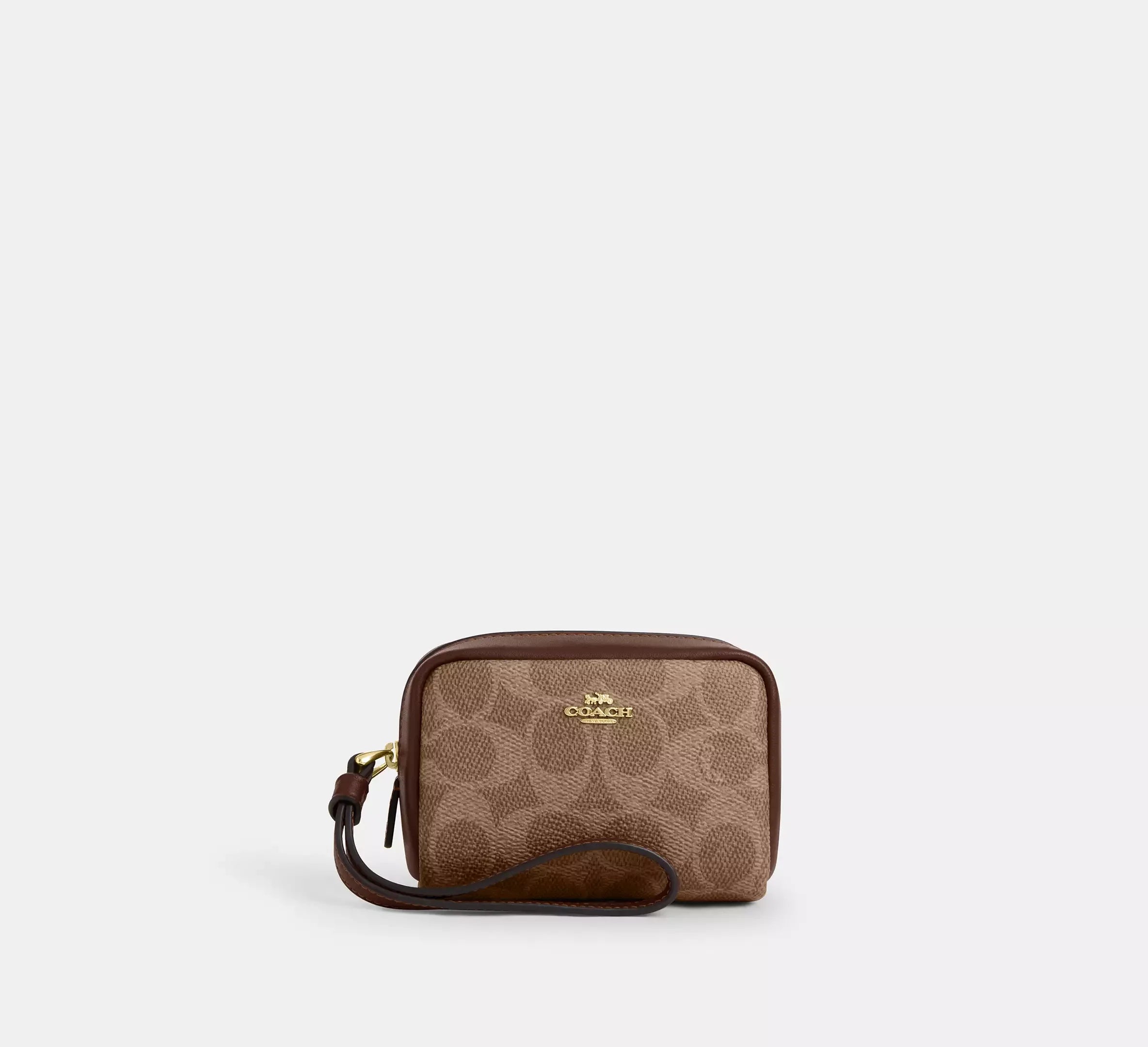 Coach Pouch Wristlet In Signature – Gold/Tan/Brown - Mind Türkiye