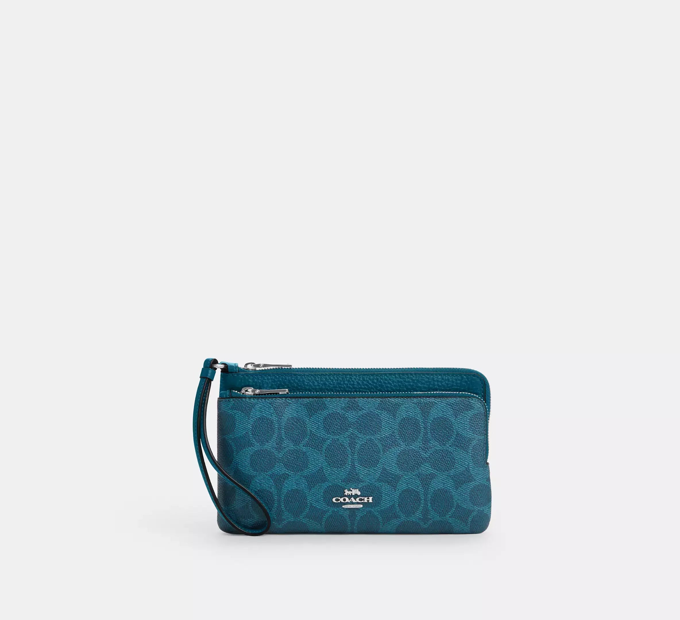 Coach Double Zip Wallet In Signature – Silver/Aquamarine - Mind Türkiye