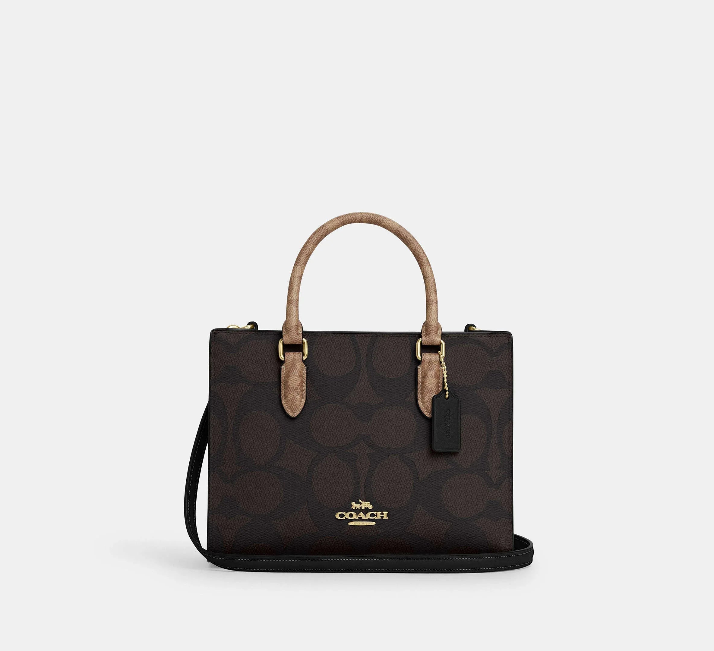 Coach Maggie Small Tote Bag In Blocked Signature – Gold/Walnut/Tan - Mind Türkiye