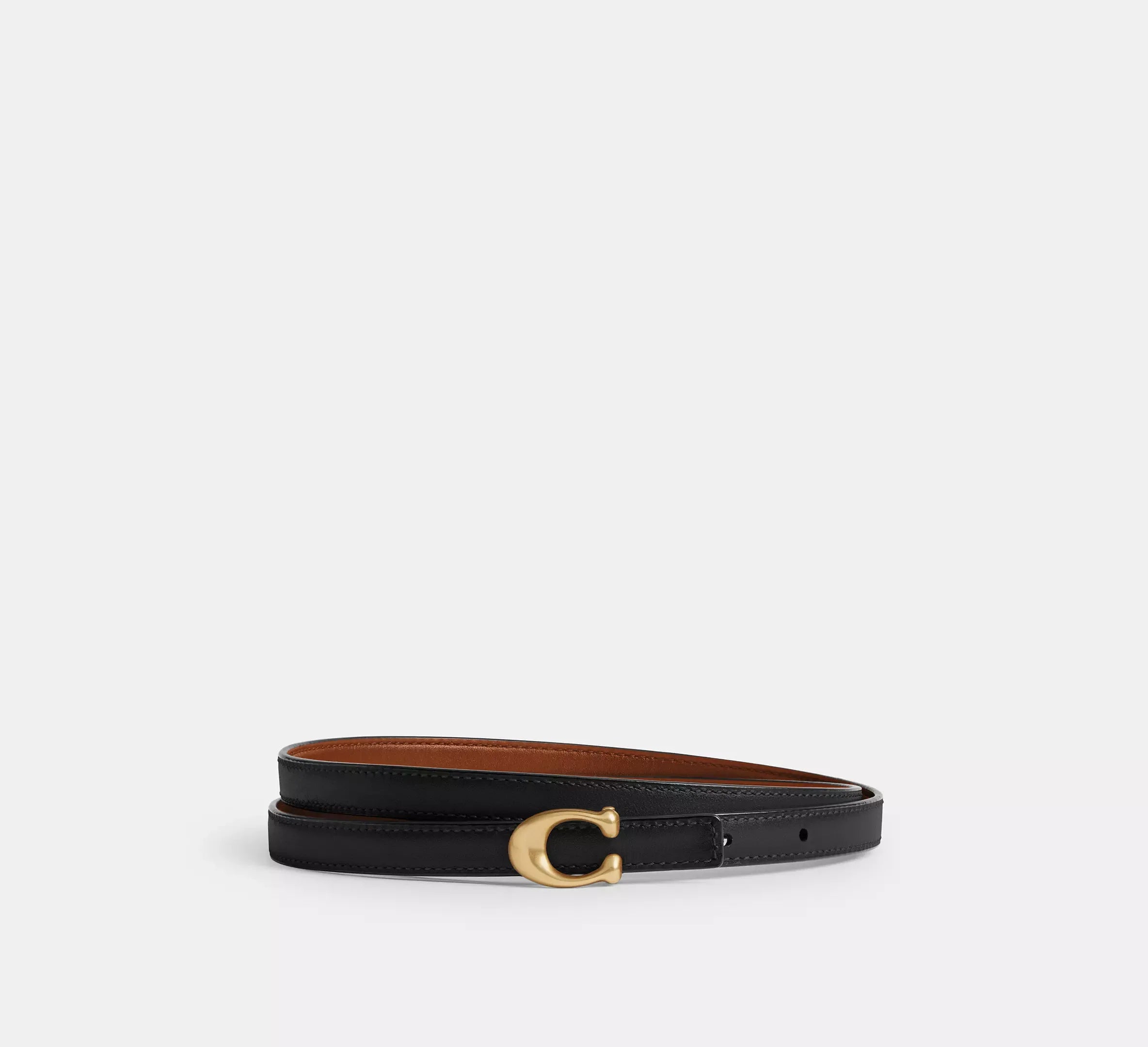 Coach Sculpted Signature Buckle Reversible Belt, 13 Mm – Brass/Black Burnished Amber - Mind Türkiye