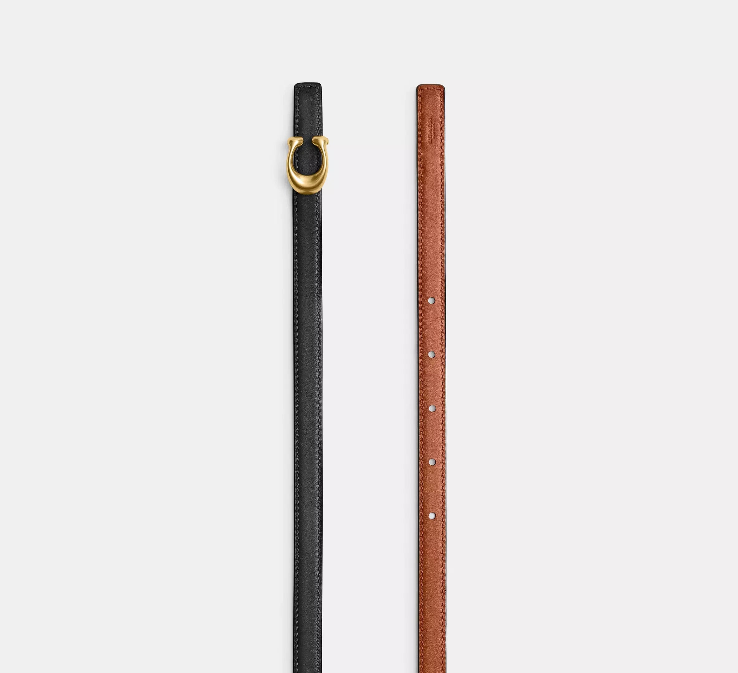 Coach Sculpted Signature Buckle Reversible Belt, 13 Mm – Brass/Black Burnished Amber - Mind Türkiye