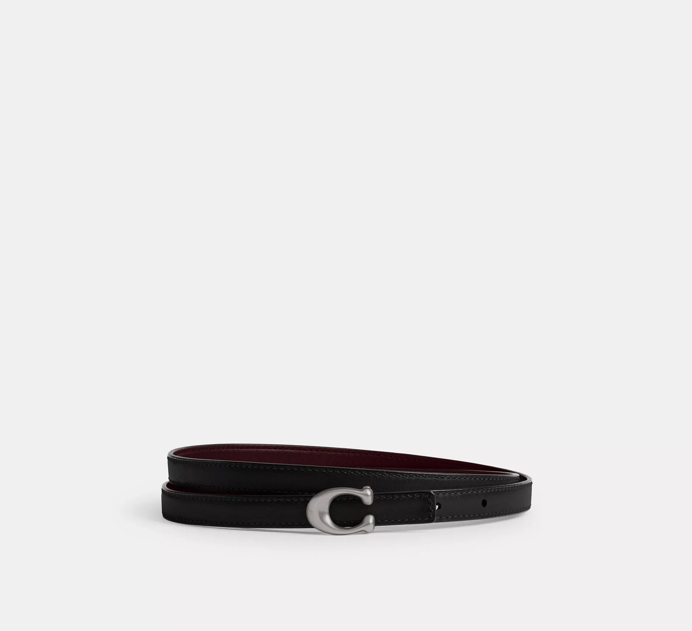 Coach Sculpted Signature Buckle Reversible Belt, 13 Mm – Silver/Black Merlot - Mind Türkiye