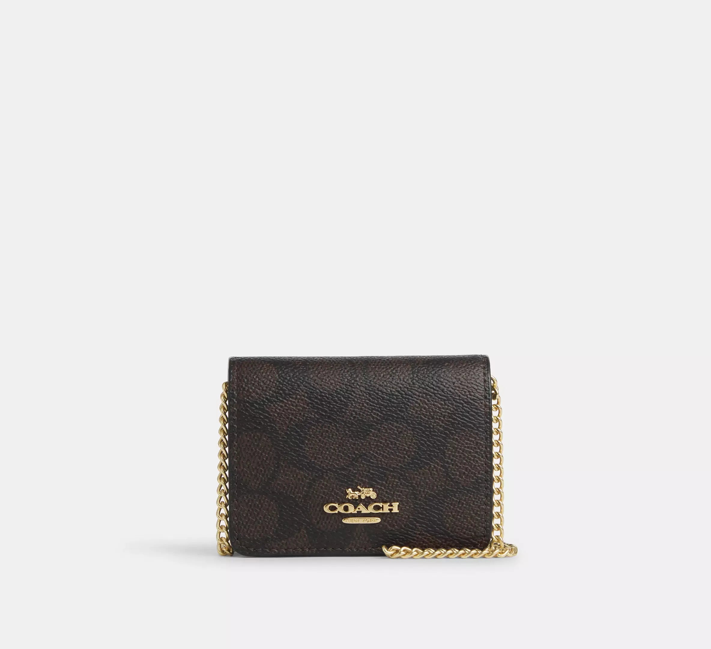 Coach Mini Wallet On A Chain In Signature – Gold/Walnut/Black - Mind Türkiye