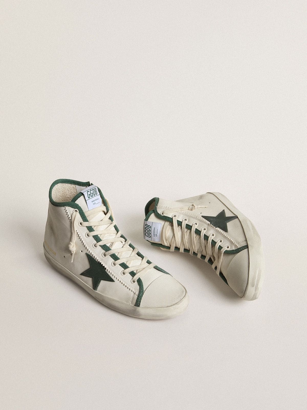Golden Goose Men’s Francy LTD In White Nappa Leather With Green Rubber Star - Mind Türkiye