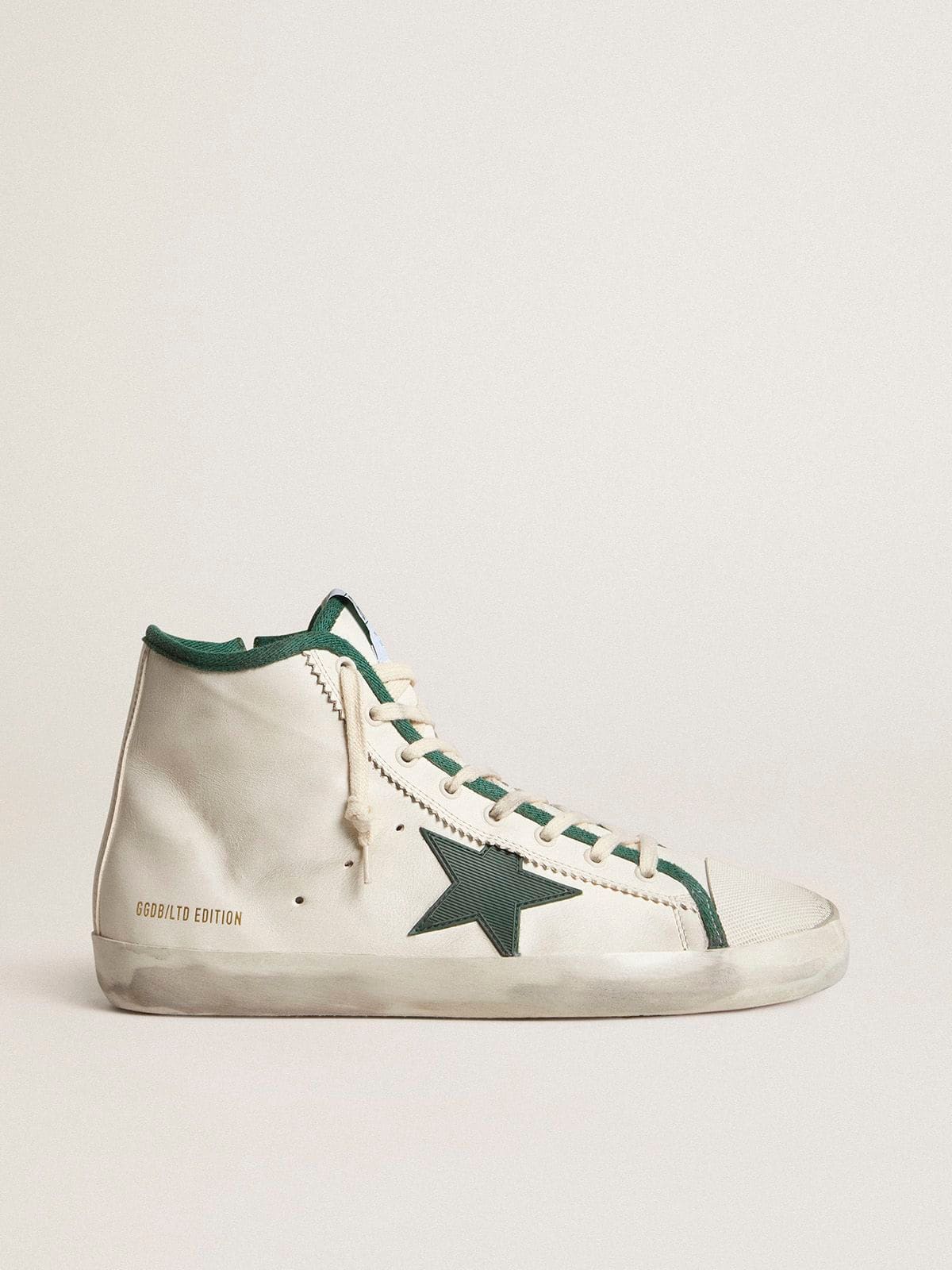Golden Goose Men’s Francy LTD In White Nappa Leather With Green Rubber Star - Mind Türkiye