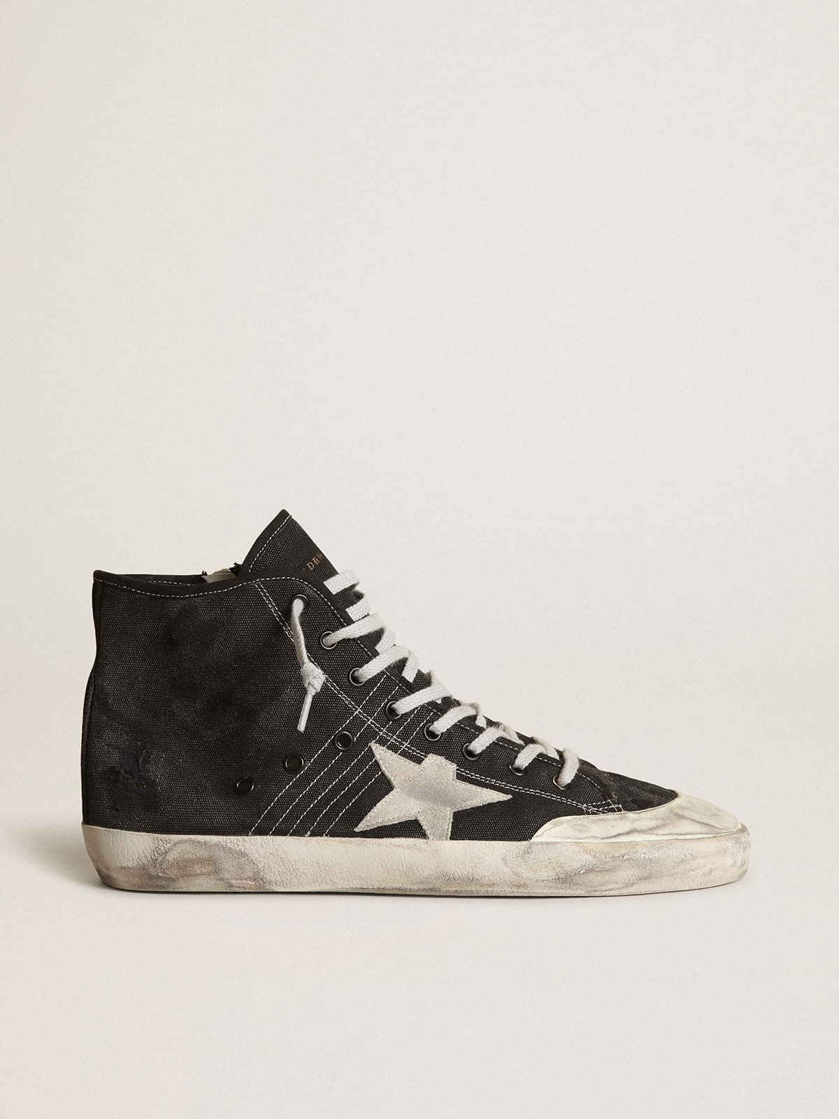 Golden Goose Francy Penstar In Black Canvas With White Suede Star And Black Suede Heel Tab - Mind Türkiye