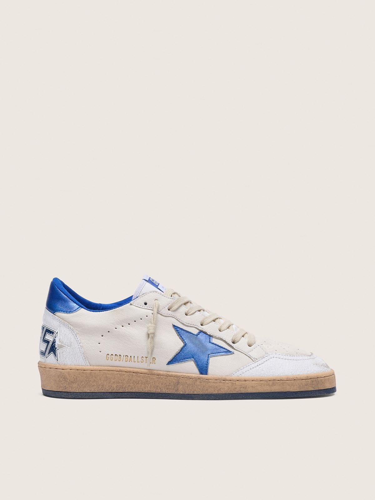 Golden Goose Men’s Ball Star In White Nappa With Blue Star And Heel Tab