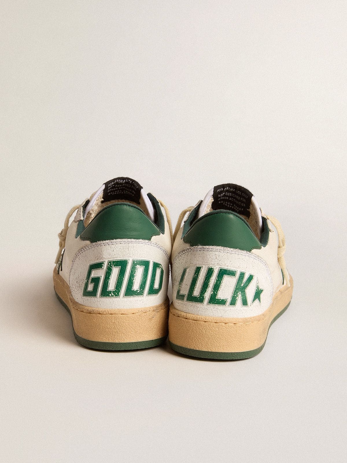 Golden Goose Men’s Ball Star Wishes In White Nappa Leather With Green Leather Star And Heel Tab