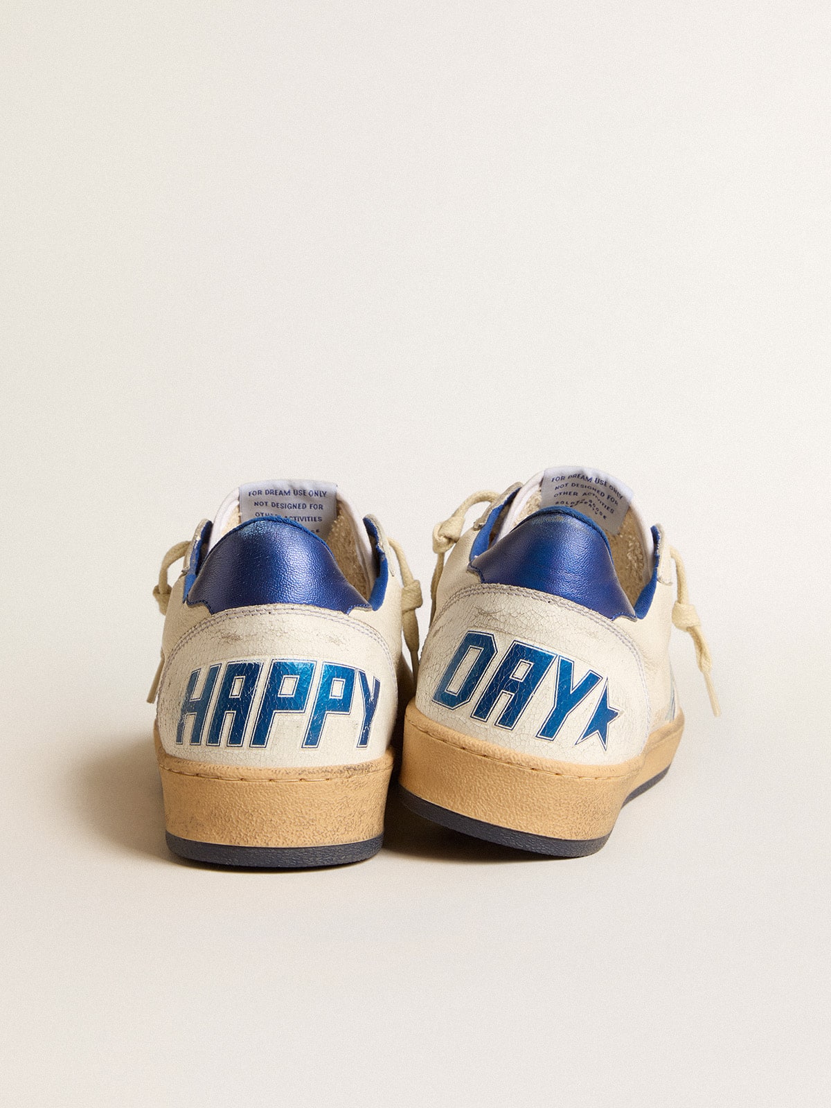 Golden Goose Men’s Ball Star Wishes In White Nappa Leather With A Bright Blue Star And Heel Tab
