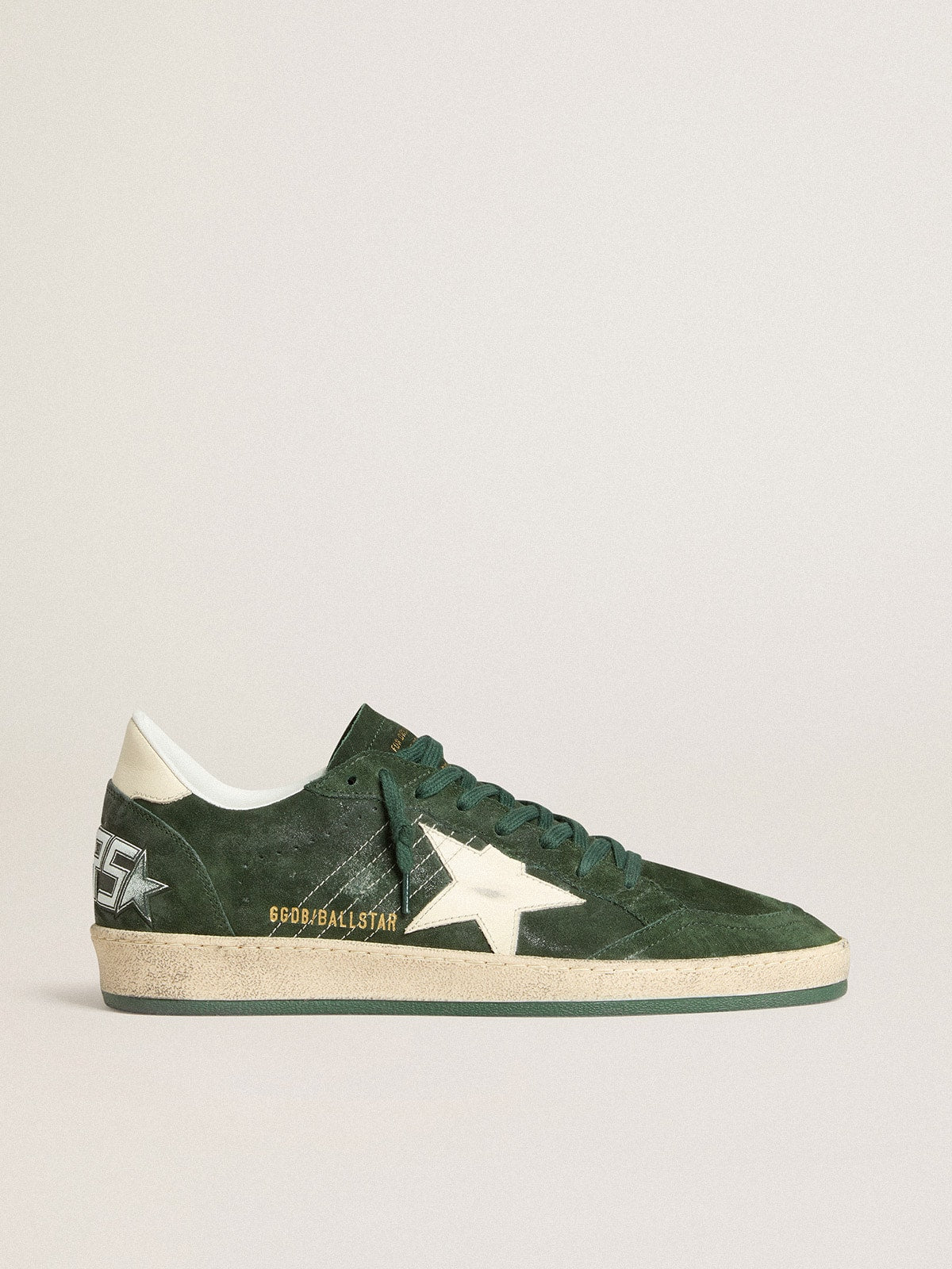 Golden Goose Men’s Ball Star In Green Suede With White Leather Star And Heel Tab