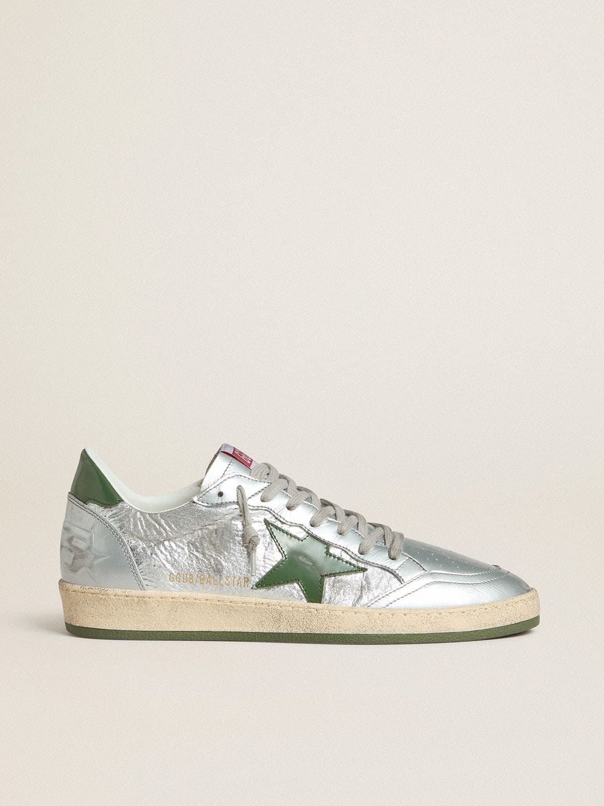 Golden Goose Men’s Ball Star In Silver Nylon With Green Leather Star And Heel Tab - Mind Türkiye