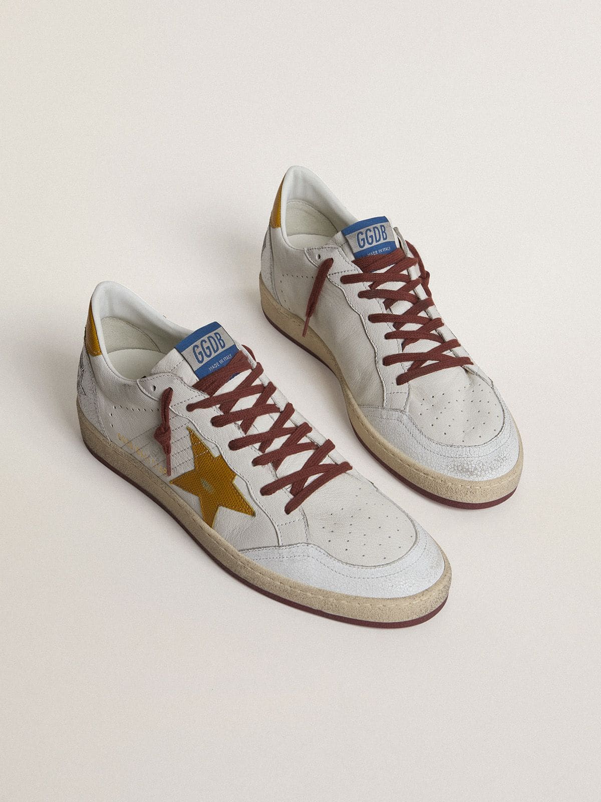 Golden Goose Men’s Ball Star In White Nappa Leather With Yellow Animal-Print Leather Star And Heel Tab - Mind Türkiye