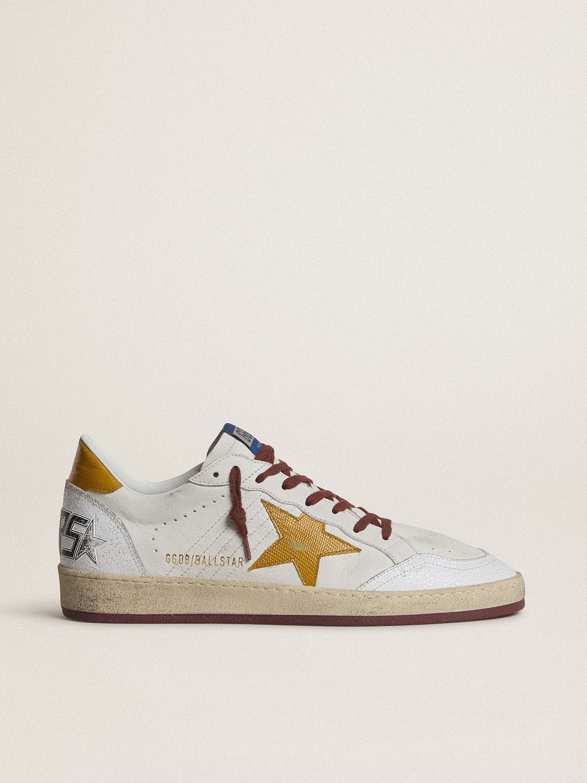 Golden Goose Men’s Ball Star In White Nappa Leather With Yellow Animal-Print Leather Star And Heel Tab